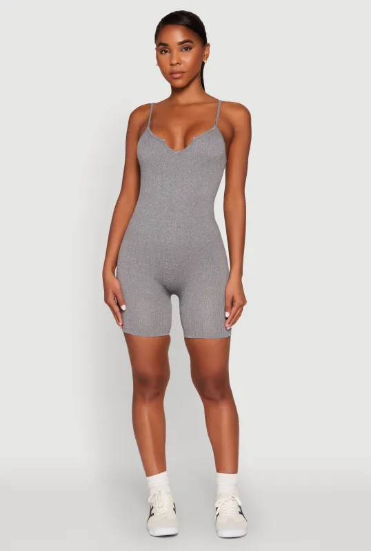 Notch Neck Rib Knit Cami Romper sold by Rainbow