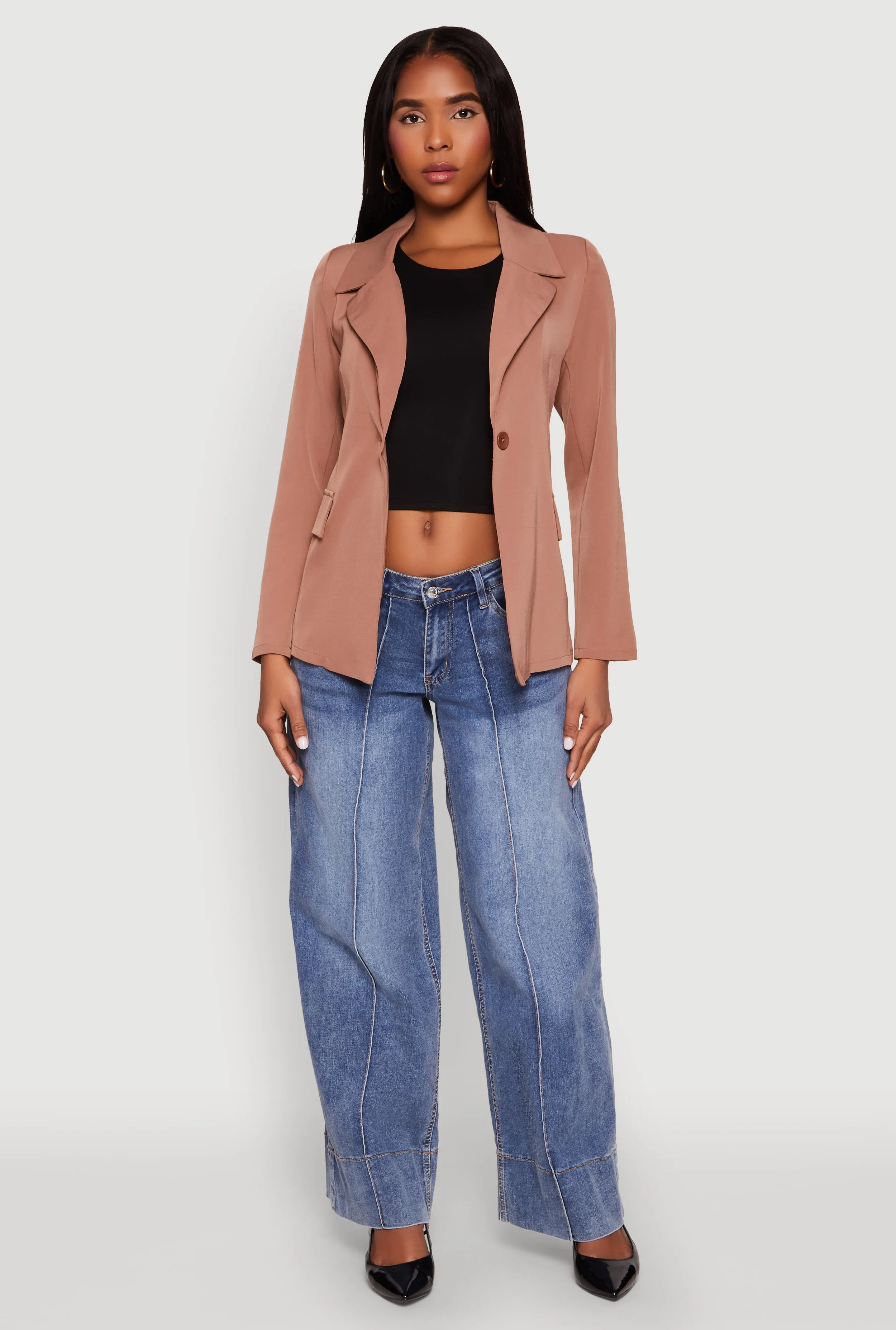 Padded Shoulder One Button Blazer sold by Rainbow