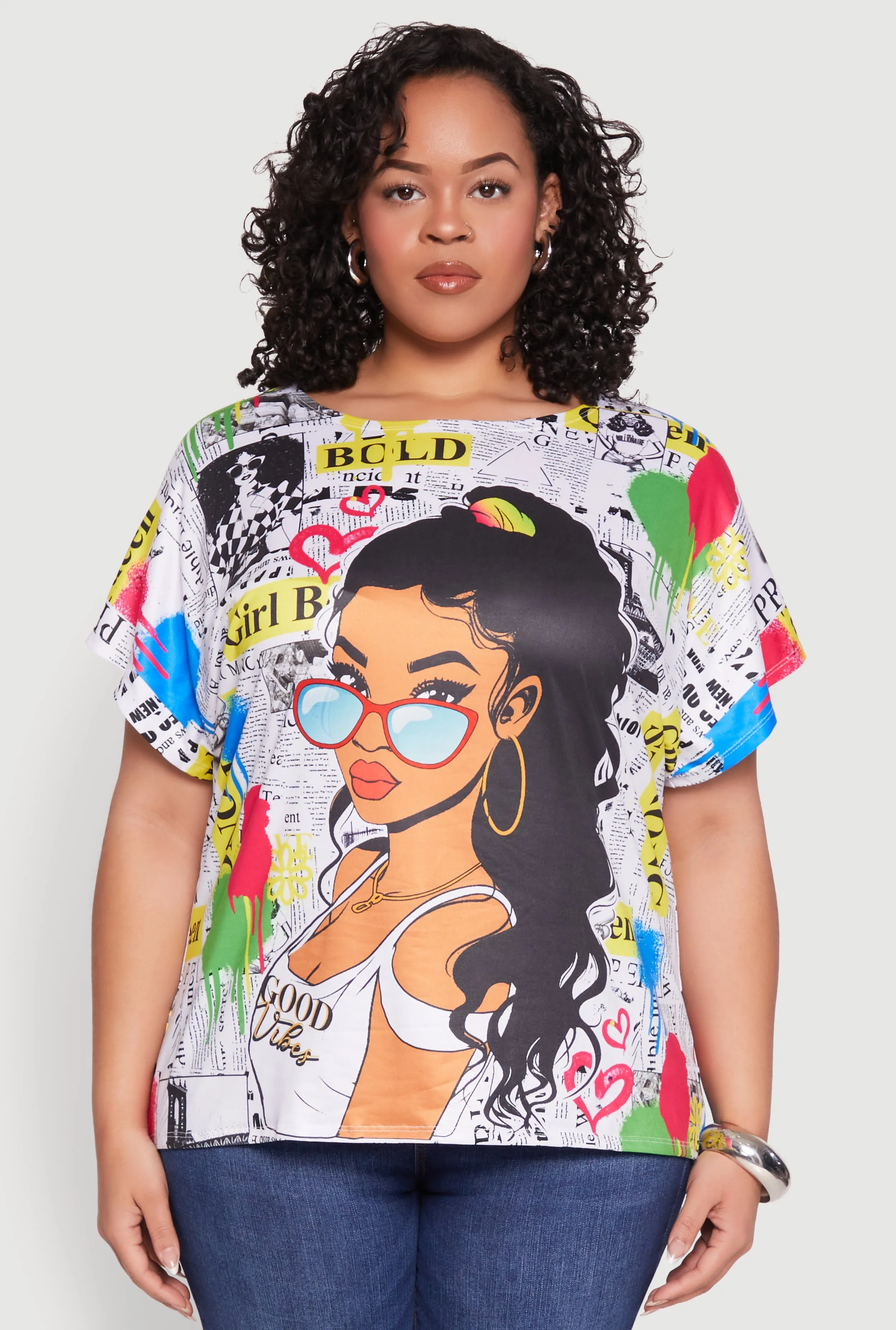 Plus Size Good Vibes Graphic Newspaper Print Tee sold by Rainbow product image thumbnail 2