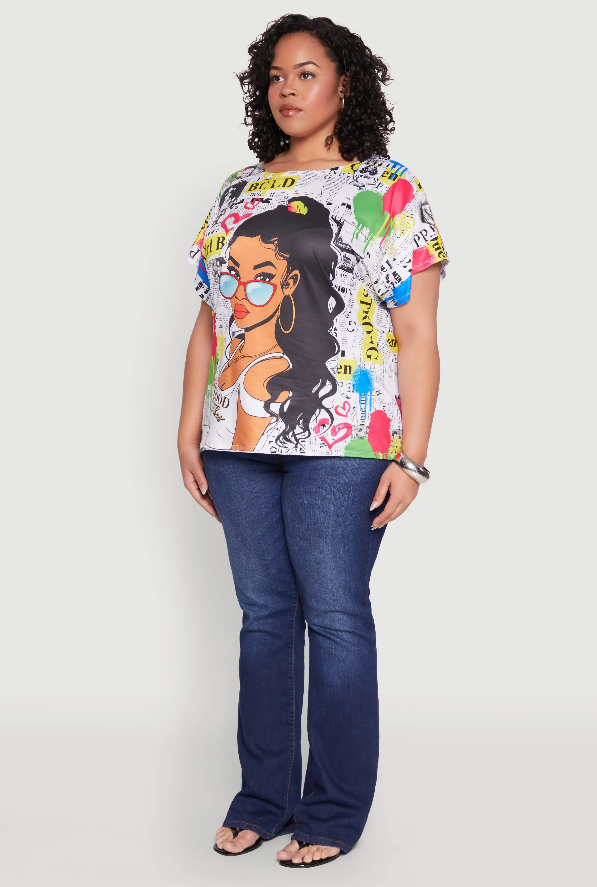 Plus Size Good Vibes Graphic Newspaper Print Tee sold by Rainbow product image thumbnail 5