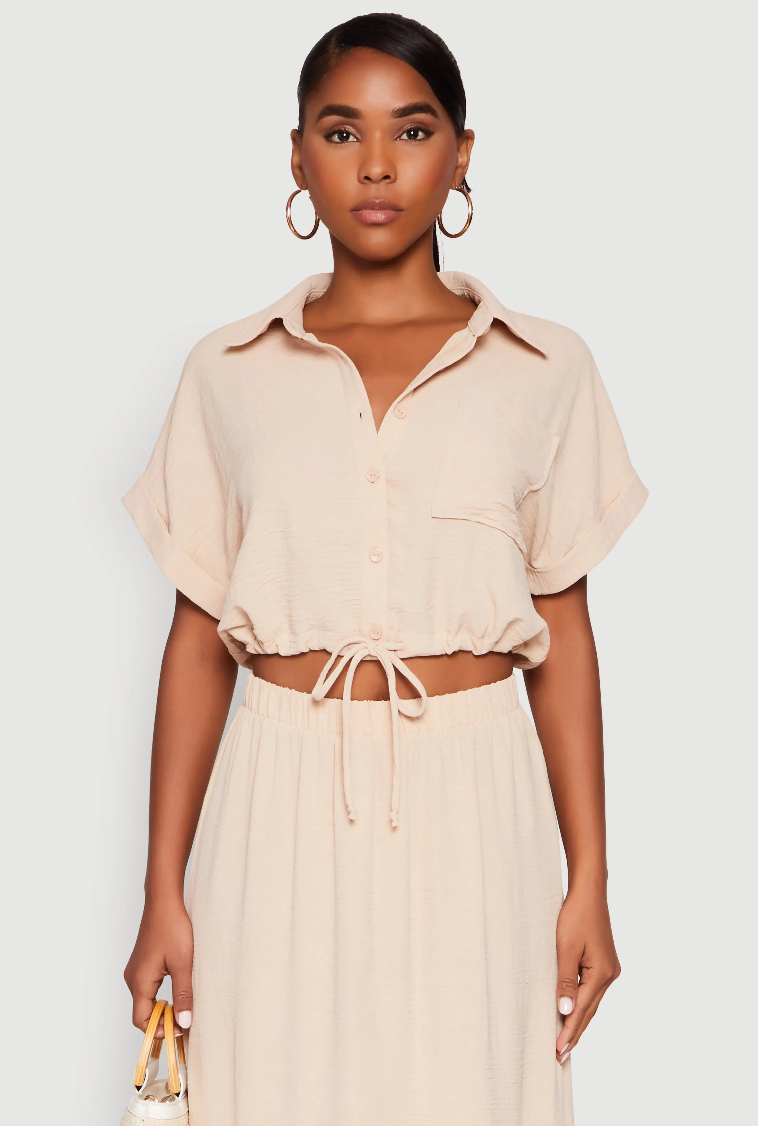 Airy Drawstring Hem Shirt sold by Rainbow