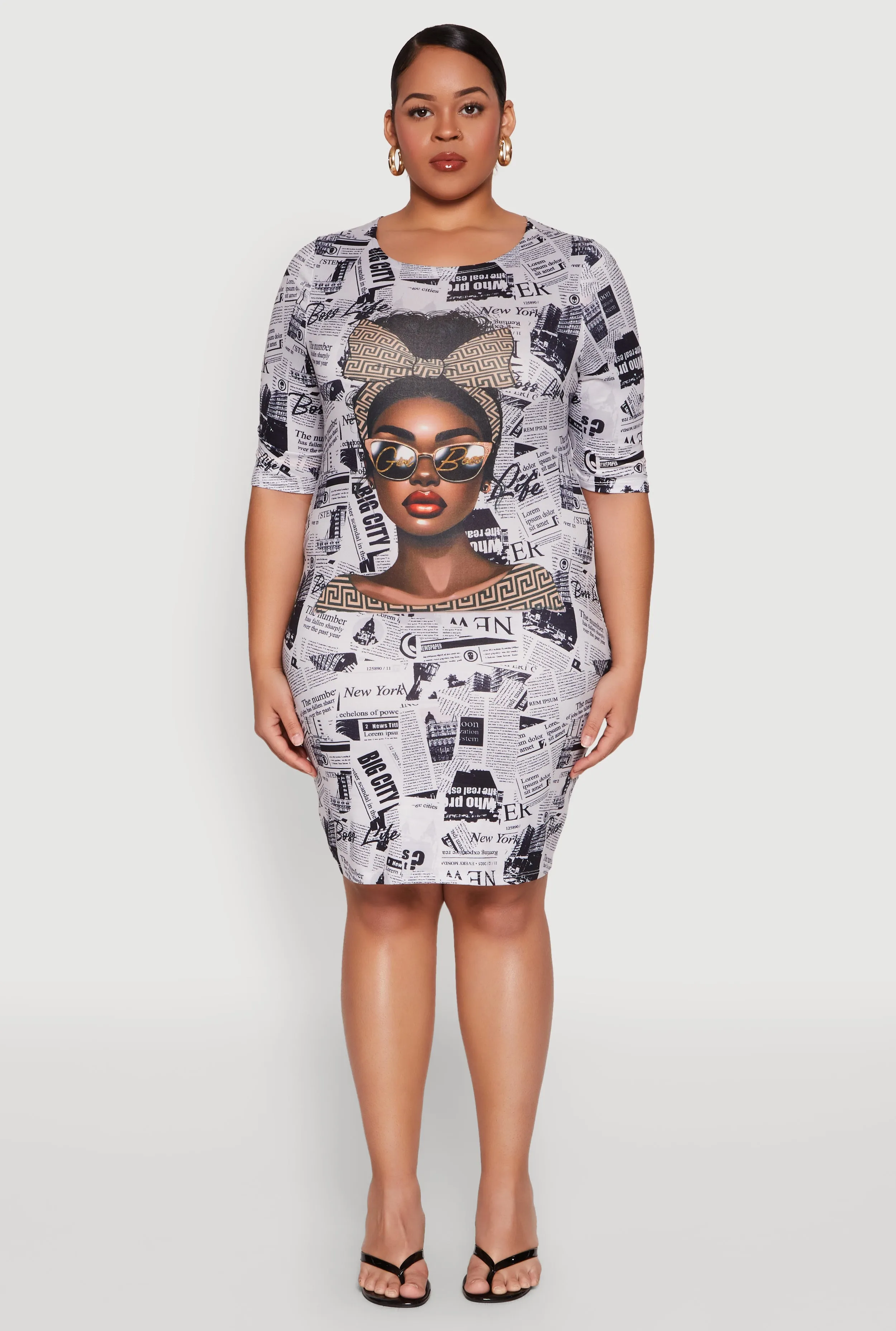 Plus Size Girl Boss Newspaper Print T Shirt Dress sold by Rainbow product image thumbnail 2