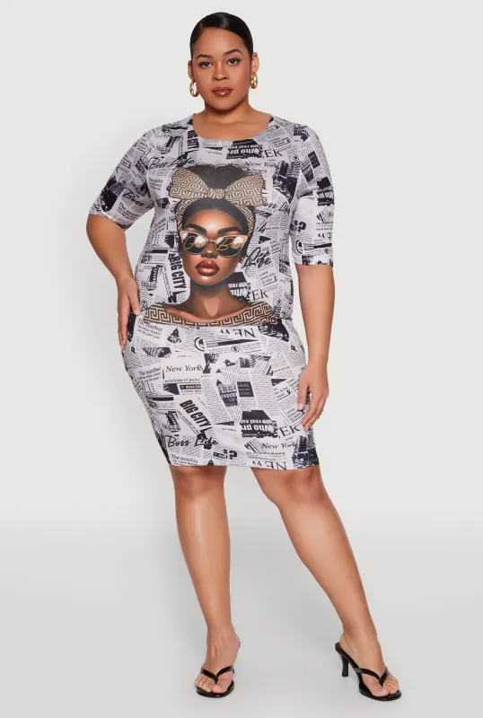 Plus Size Girl Boss Newspaper Print T Shirt Dress sold by Rainbow