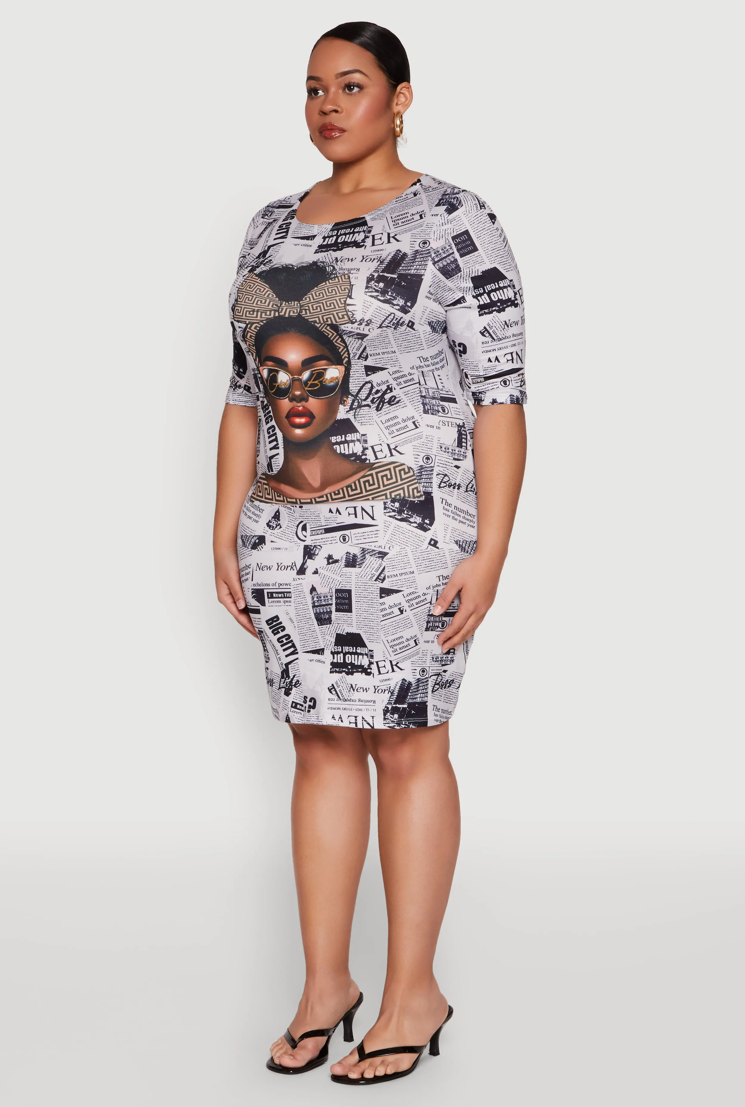 Plus Size Girl Boss Newspaper Print T Shirt Dress sold by Rainbow product image thumbnail 3