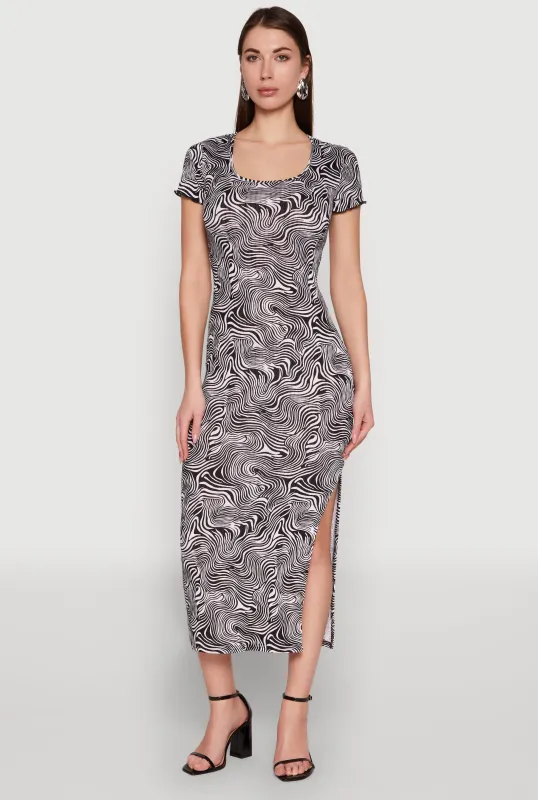 Psychedelic Swirl Print Side Slit Dress sold by Rainbow