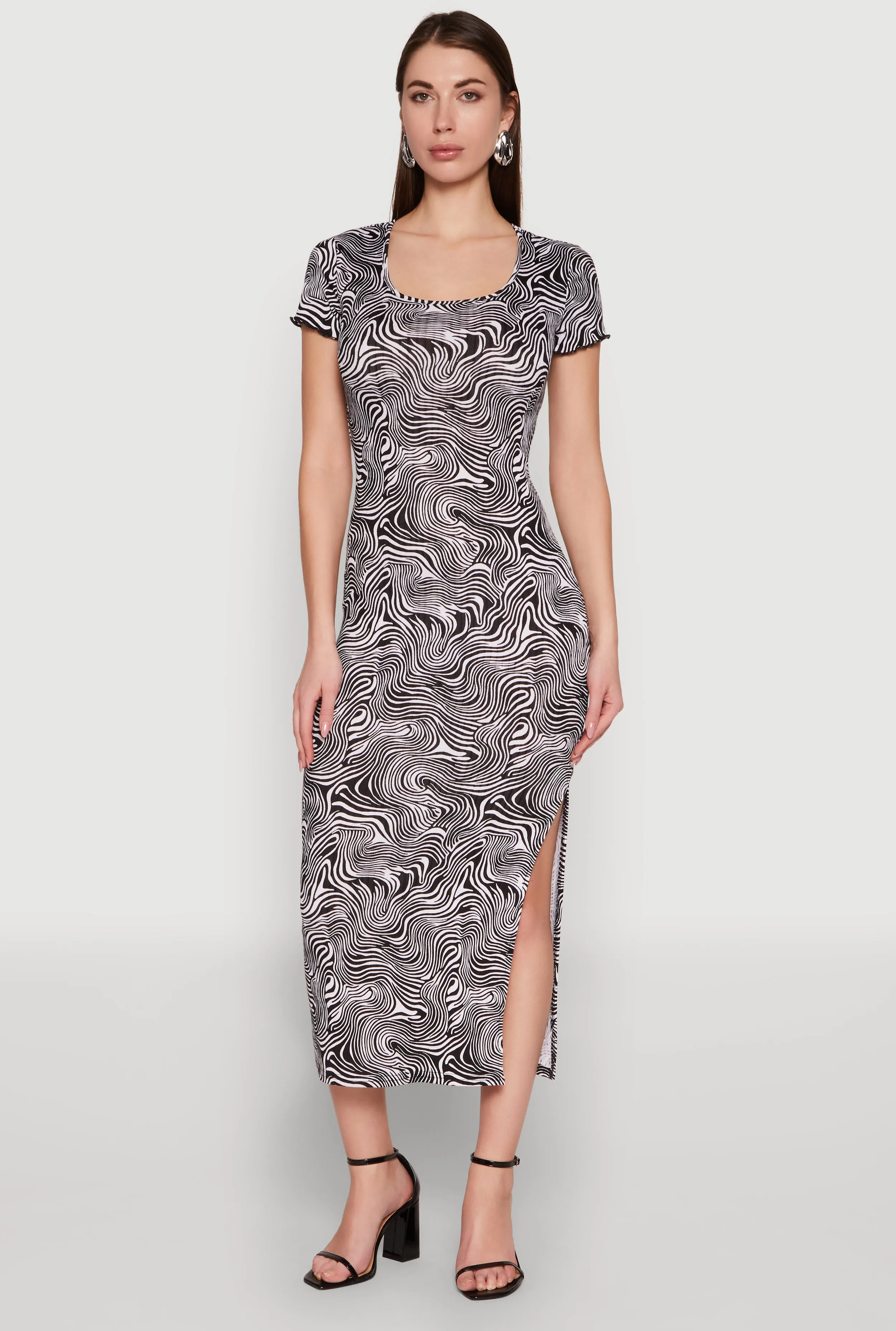 Psychedelic Swirl Print Side Slit Dress sold by Rainbow