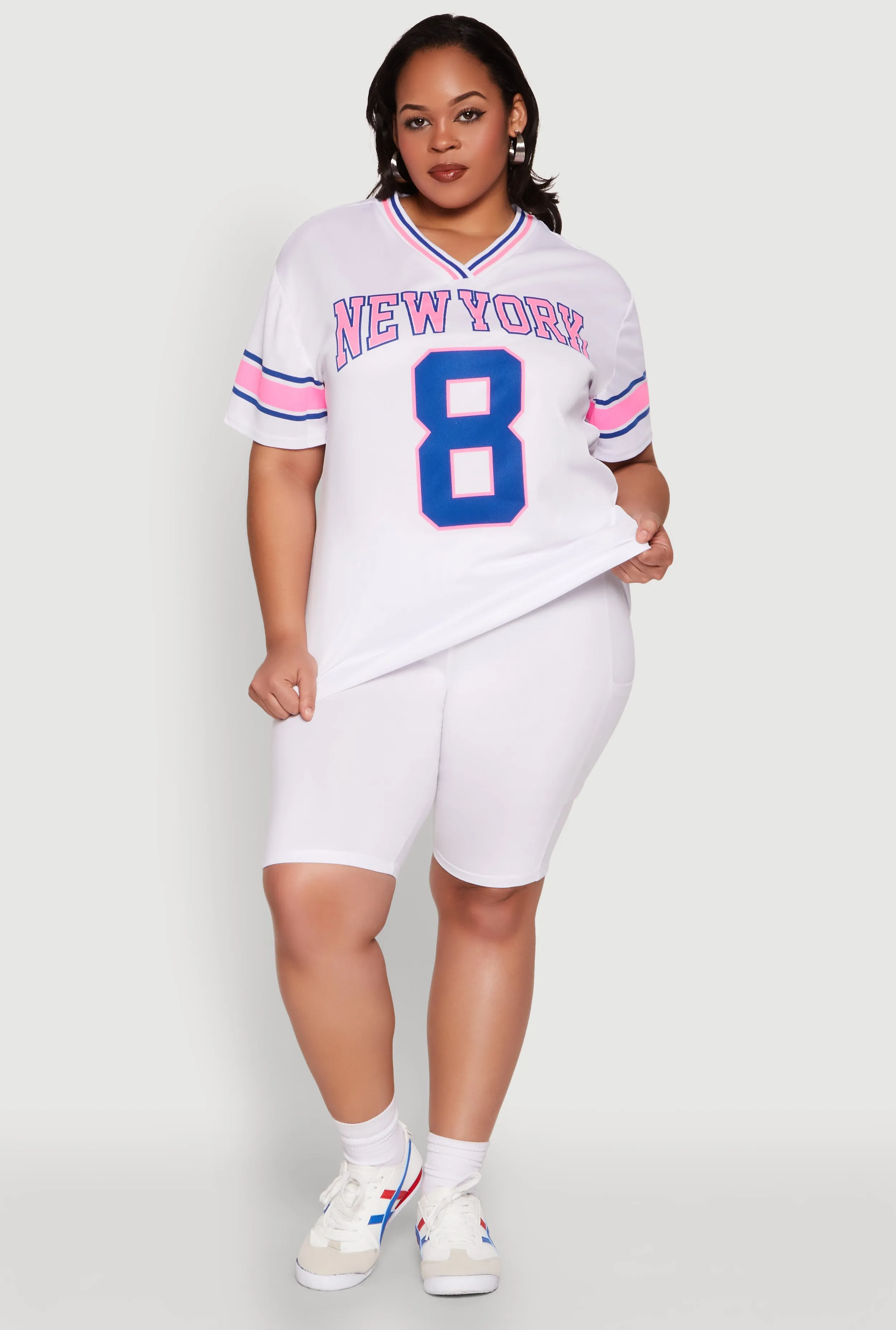 Plus Size Varsity Stripe New York Graphic Jersey sold by Rainbow