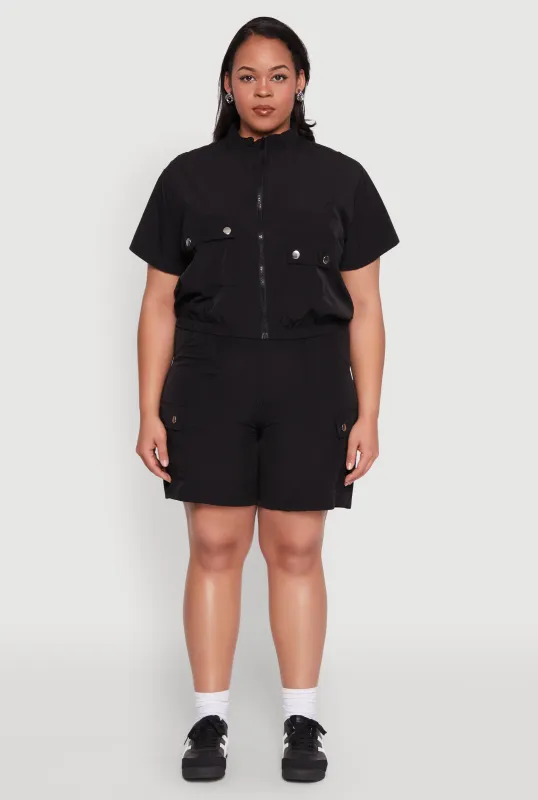 Plus Size Nylon High Waist Cargo Shorts sold by Rainbow