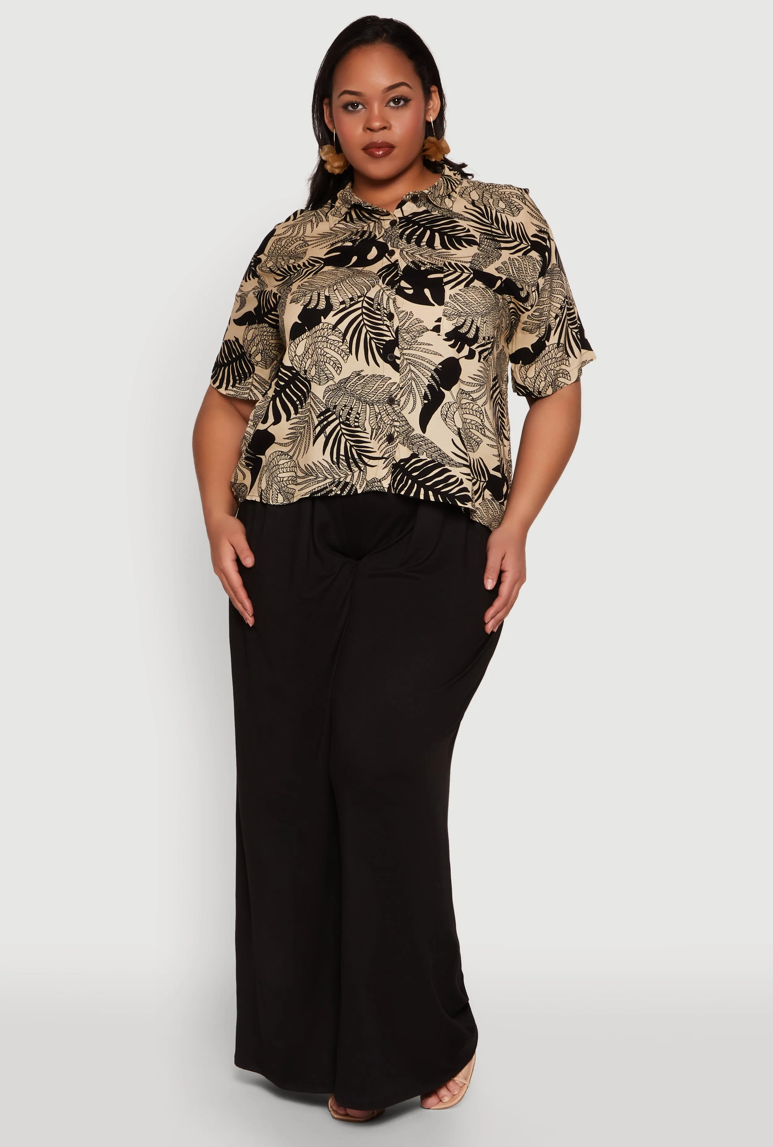 Plus Size Tropical Leaf Print Button Front Shirt sold by Rainbow product image thumbnail 3