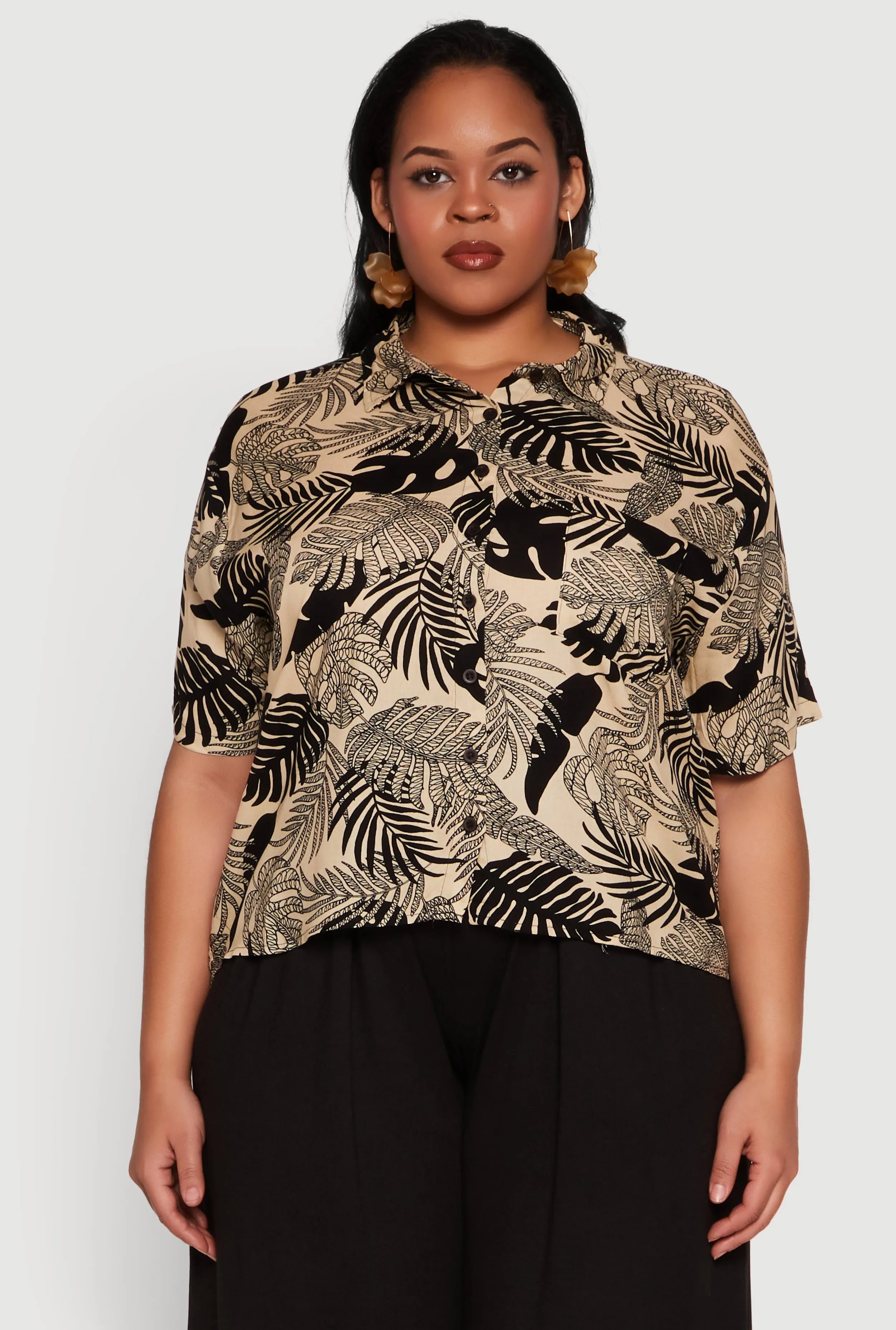 Plus Size Tropical Leaf Print Button Front Shirt sold by Rainbow product image thumbnail 2