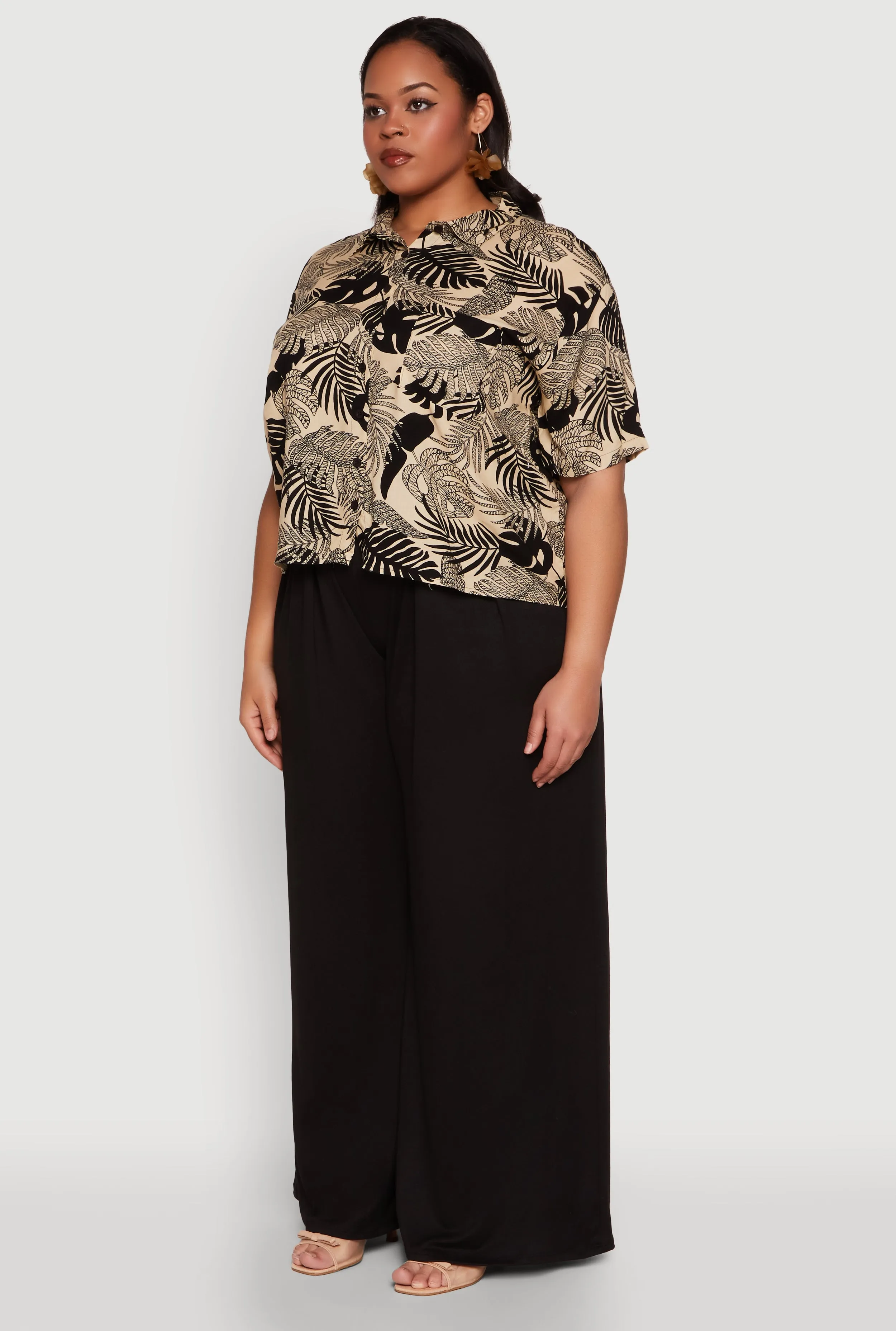 Plus Size Tropical Leaf Print Button Front Shirt sold by Rainbow product image thumbnail 5