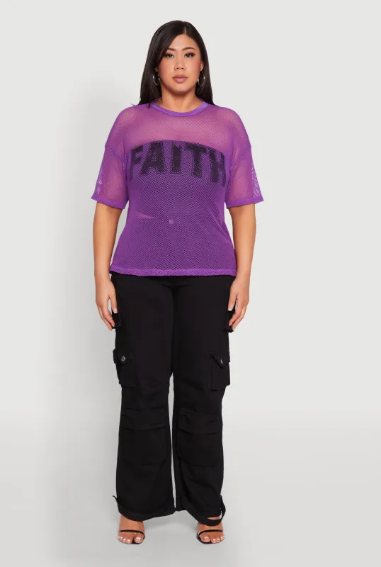 Plus Size Faith Fishnet Top sold by Rainbow