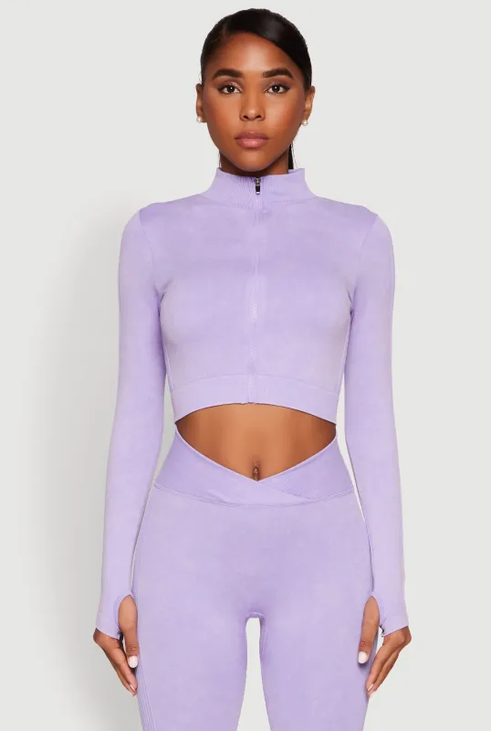 Seamless Mineral Wash Crop Track Jacket sold by Rainbow