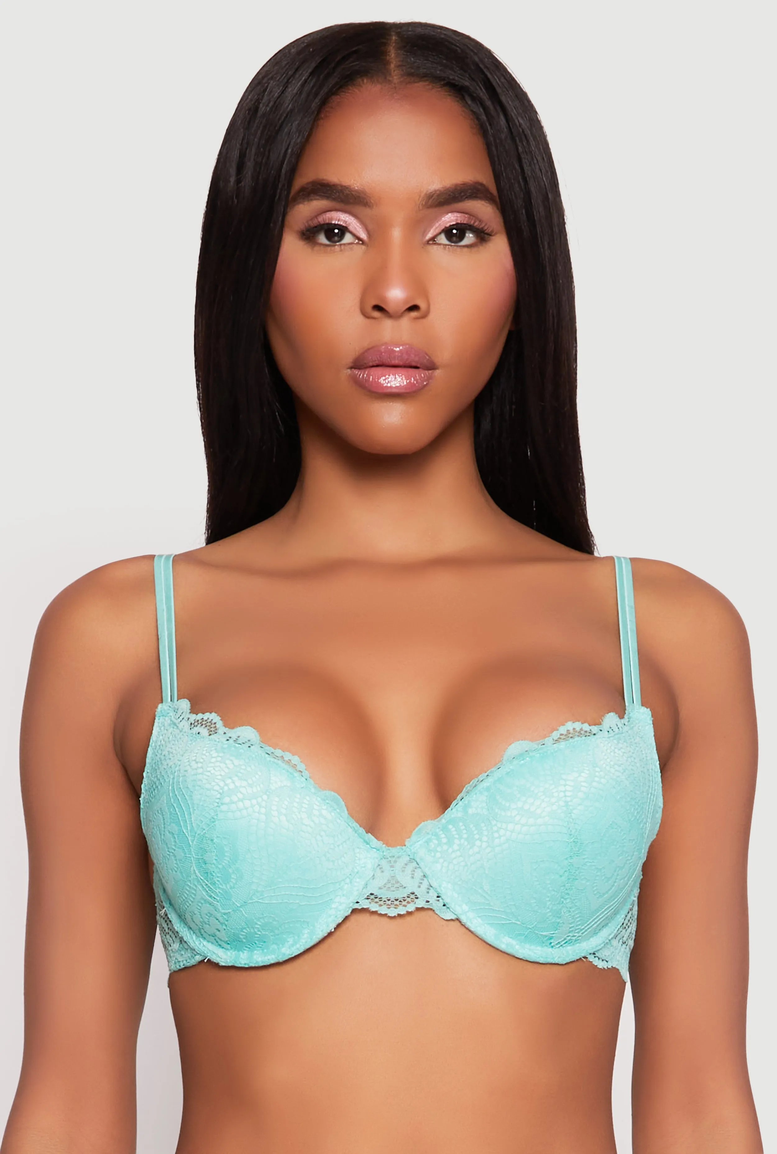 Scallop Trim Floral Lace Caged Back Plunge Bra sold by Rainbow