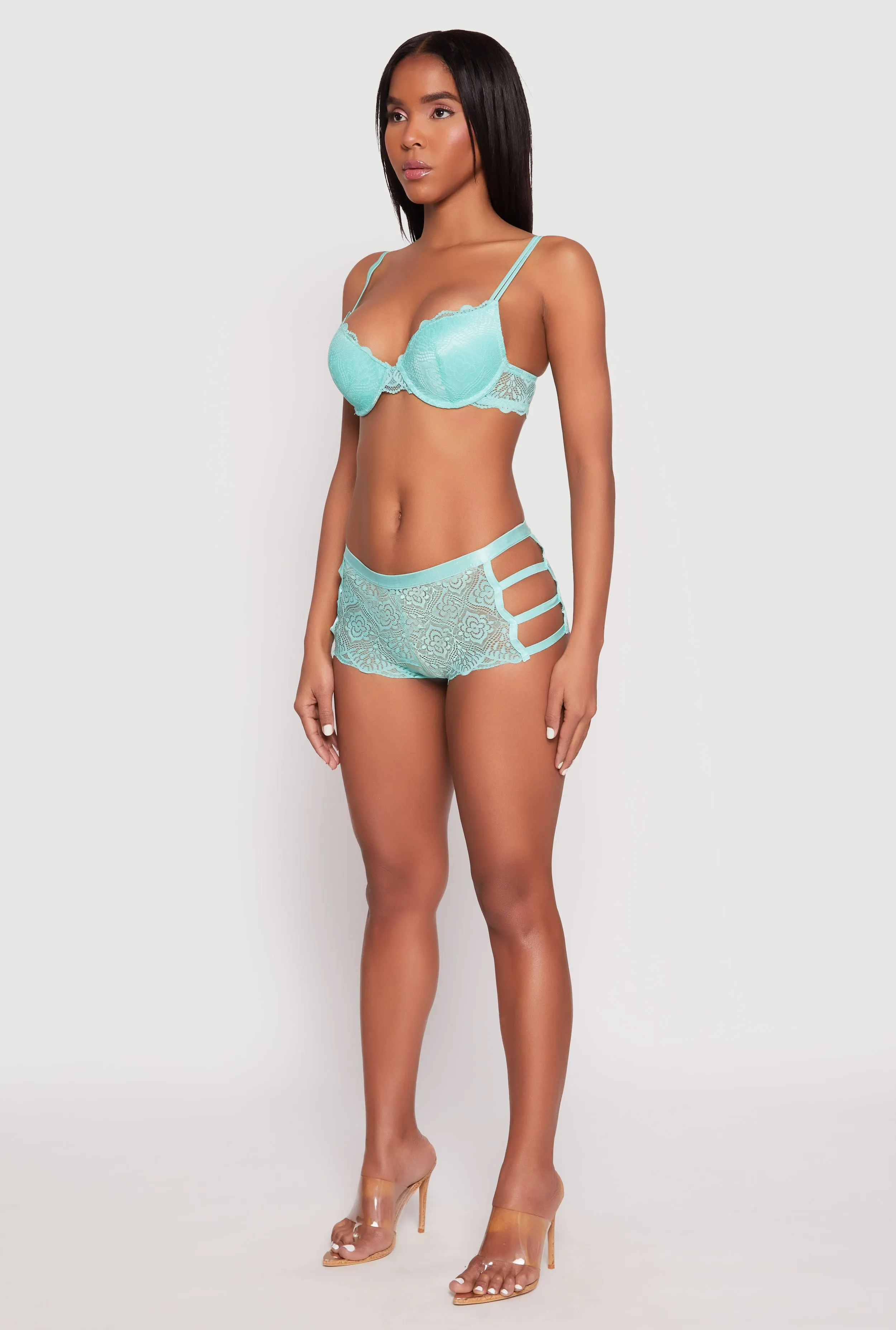 Scallop Trim Floral Lace Caged Back Plunge Bra sold by Rainbow product image thumbnail 3