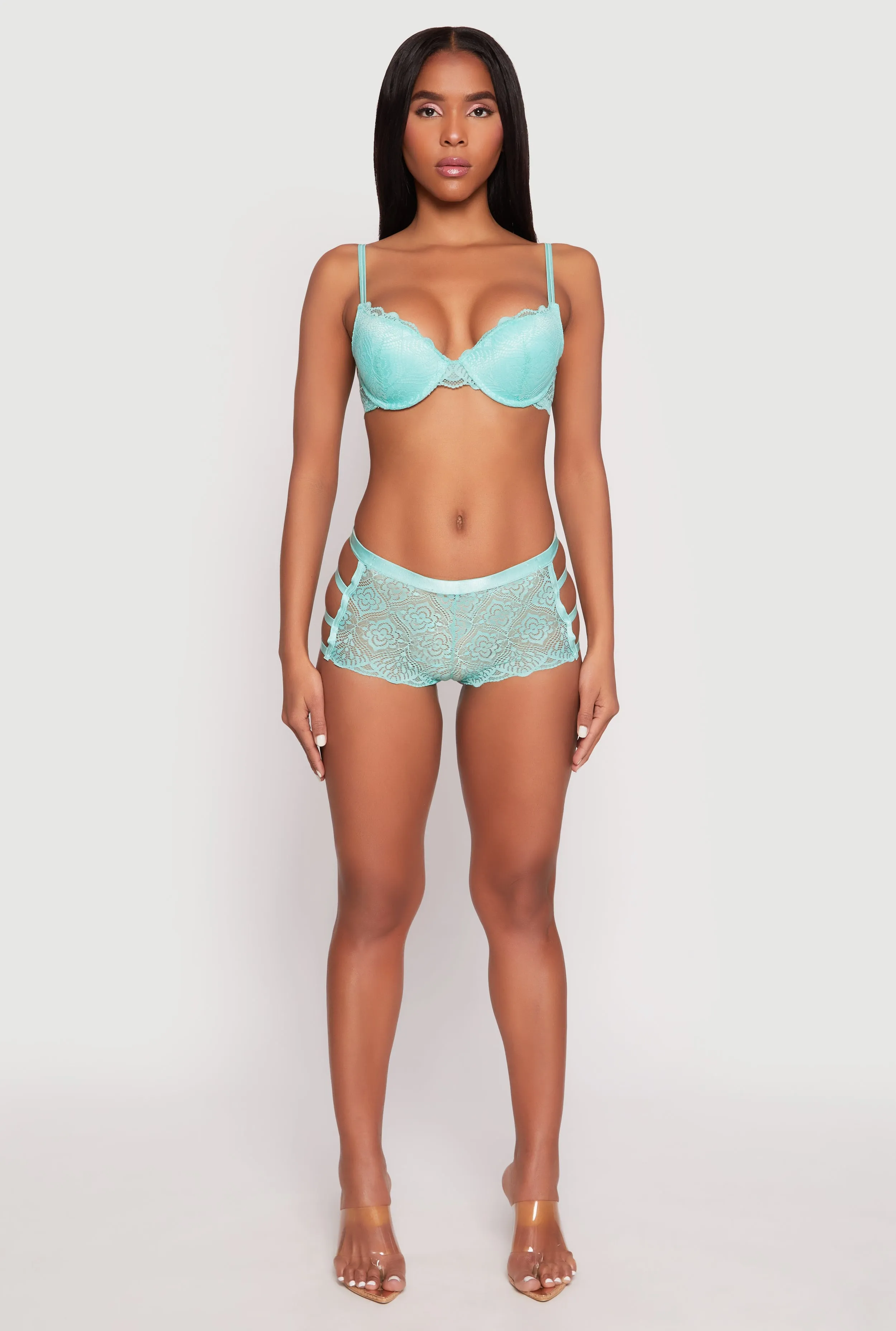 Scallop Trim Floral Lace Caged Back Plunge Bra sold by Rainbow product image thumbnail 2