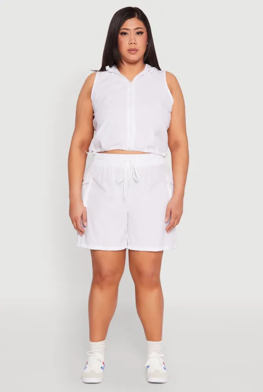 Plus Size Drawstring High Waisted Cargo Shorts sold by Rainbow