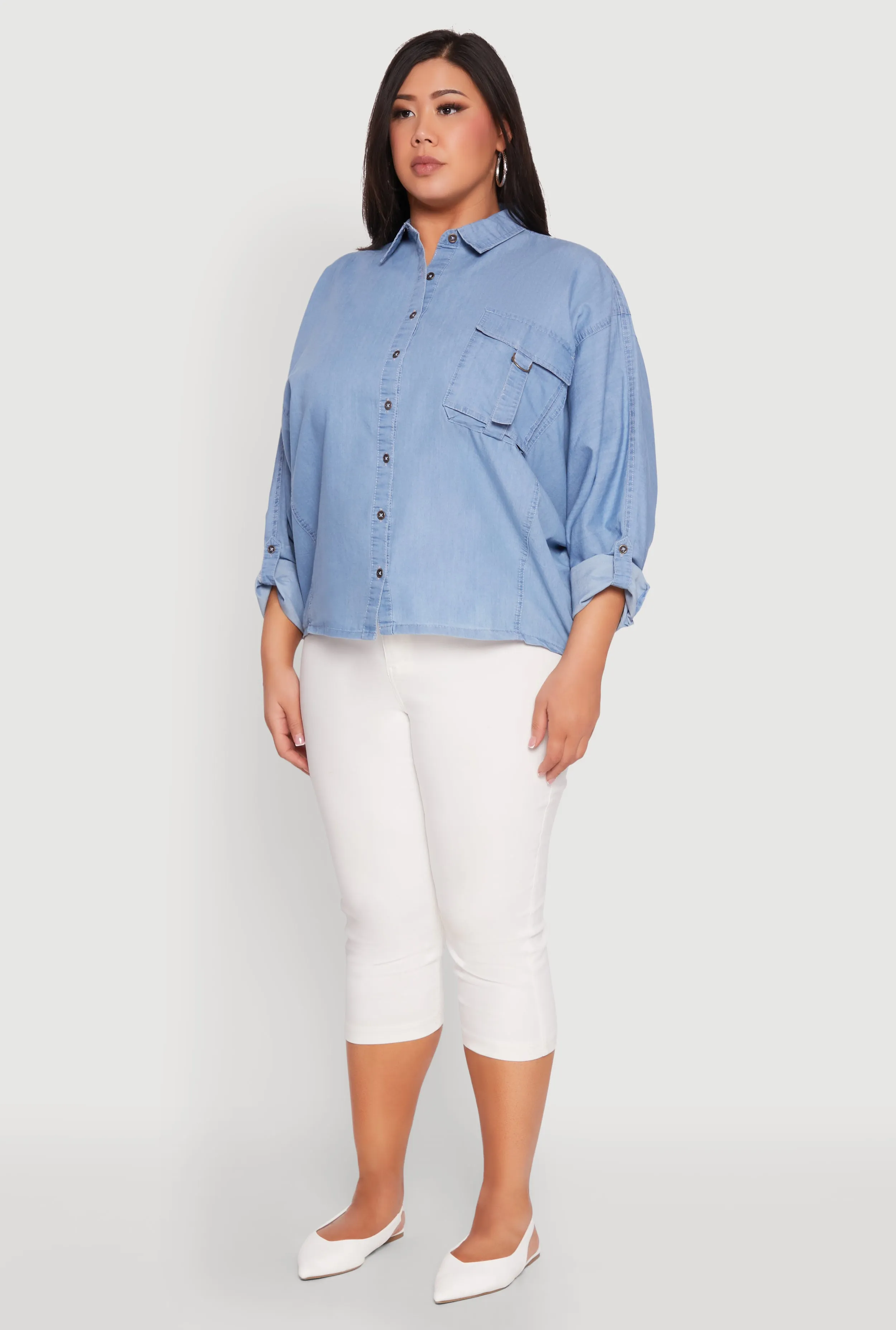 Plus Size Chambray Tabbed Pocket Shirt sold by Rainbow product image thumbnail 5