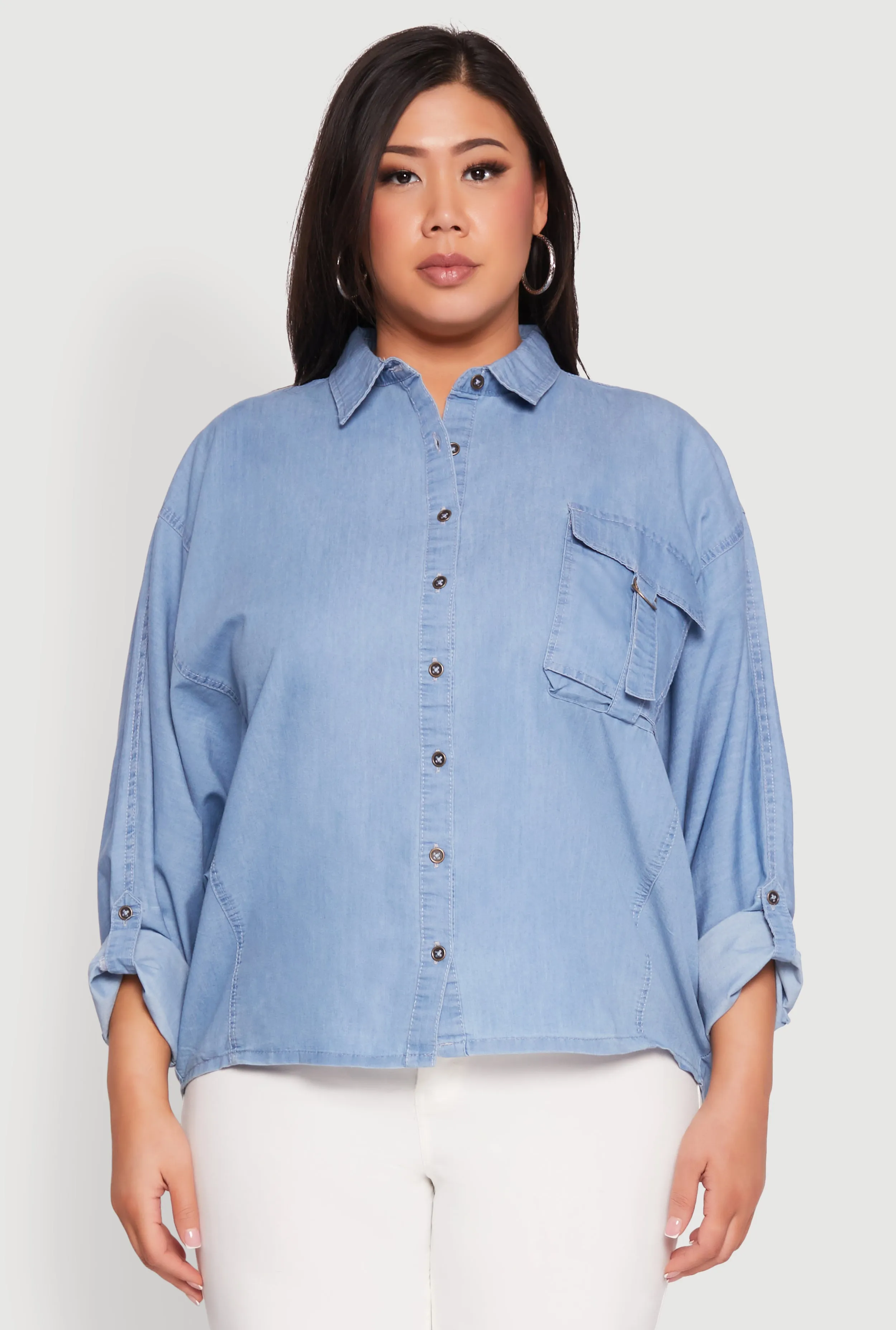 Plus Size Chambray Tabbed Pocket Shirt sold by Rainbow product image thumbnail 2