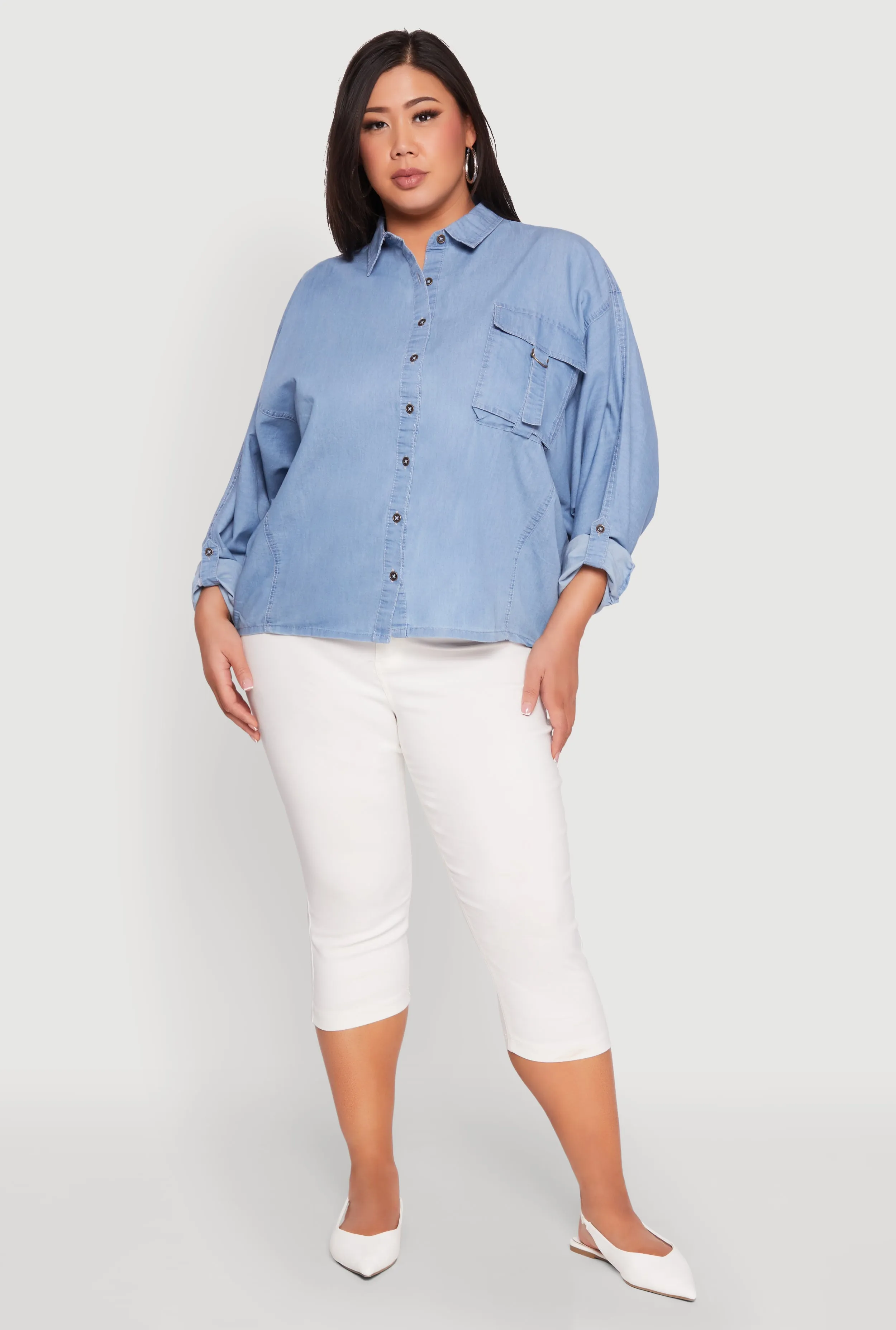 Plus Size Chambray Tabbed Pocket Shirt sold by Rainbow product image thumbnail 3