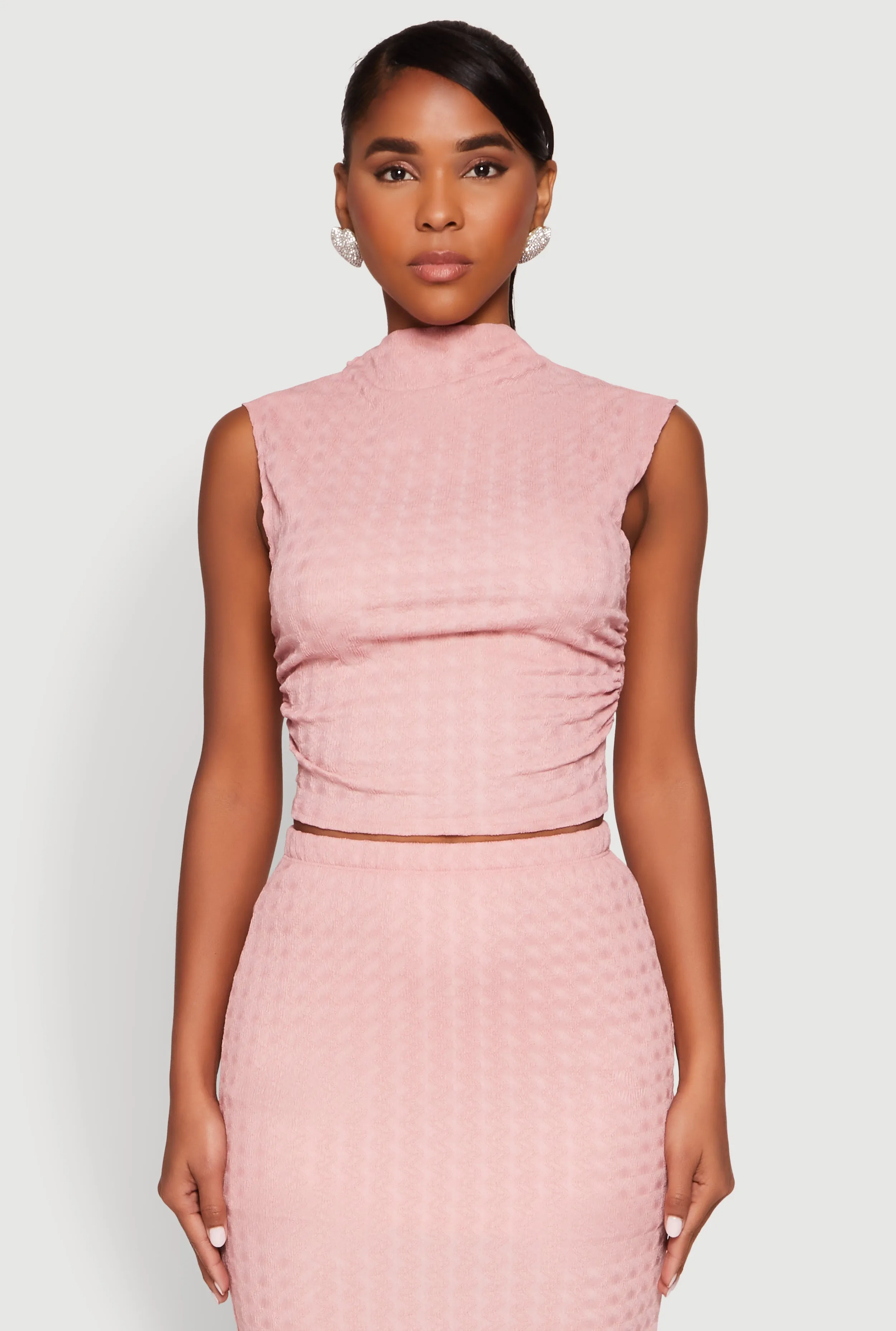 Ruched Funnel Neck Sleeveless Top sold by Rainbow