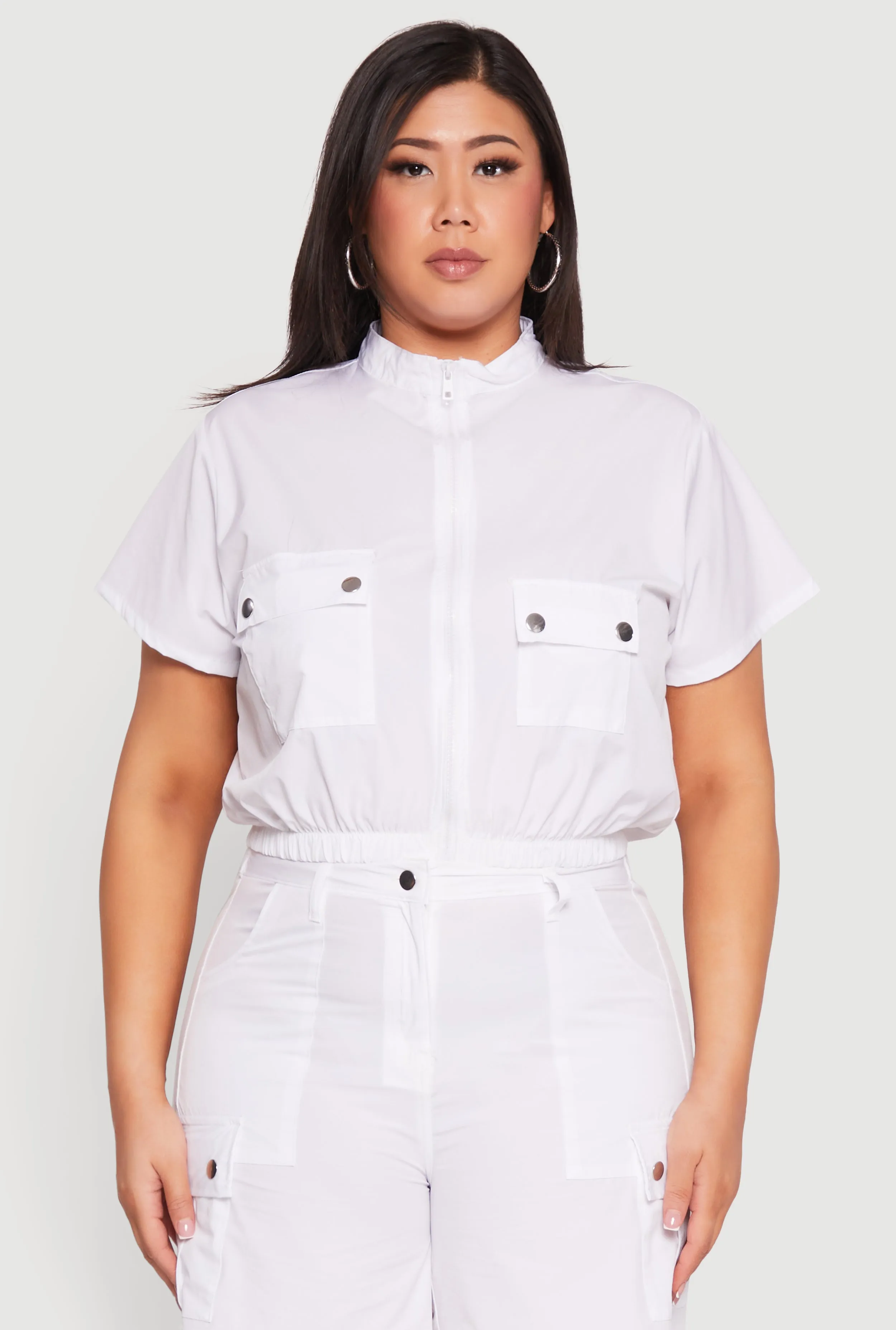 Plus Size Nylon Utility Zip Up Top sold by Rainbow