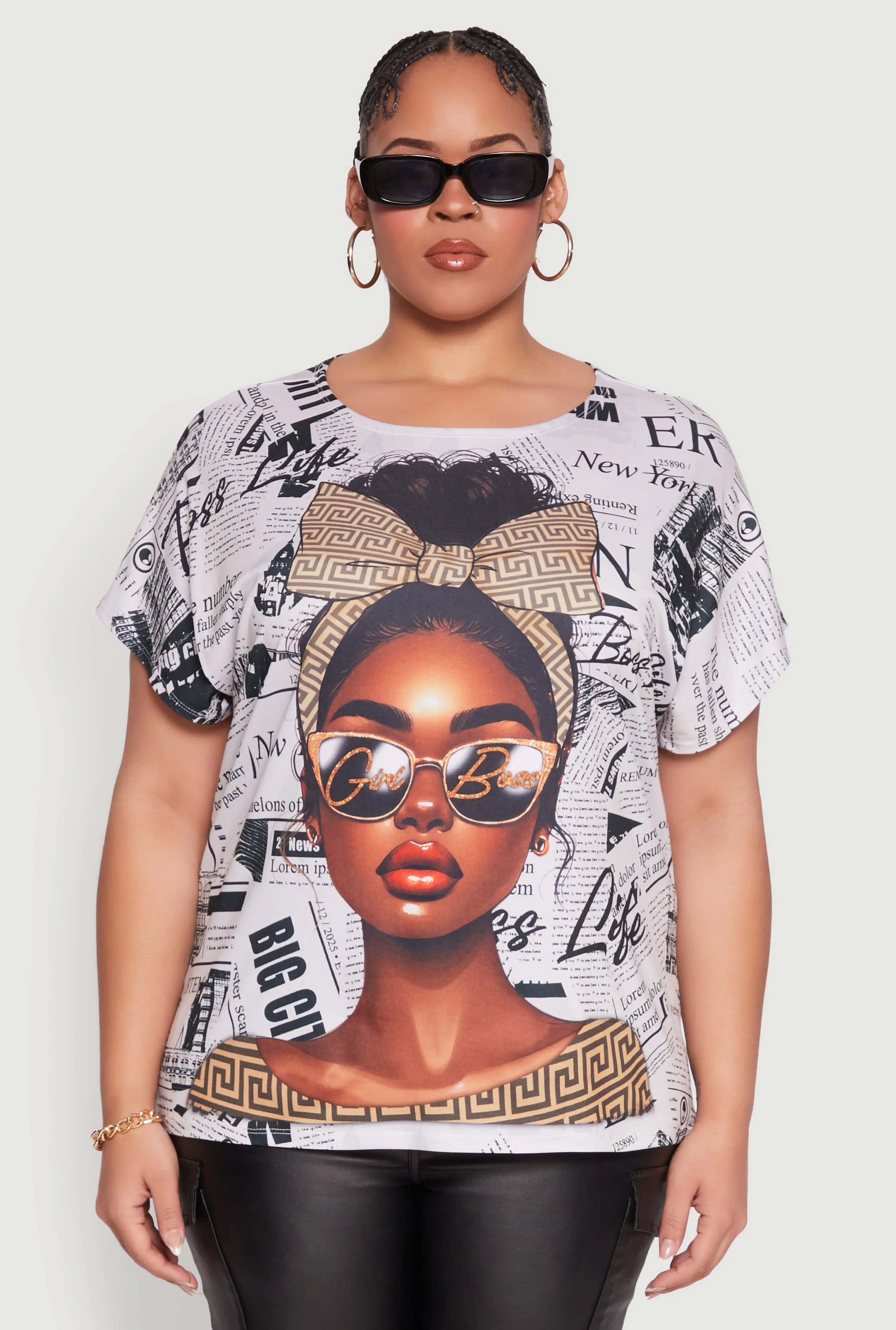 Plus Size Girl Boss Newspaper Print Tee sold by Rainbow product image thumbnail 2