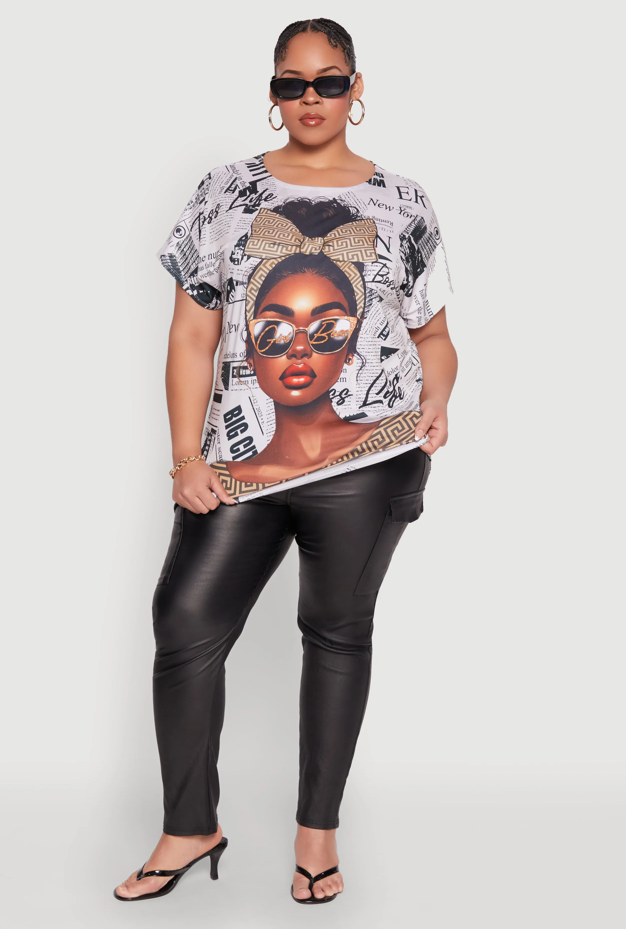 Plus Size Girl Boss Newspaper Print Tee sold by Rainbow product image thumbnail 3