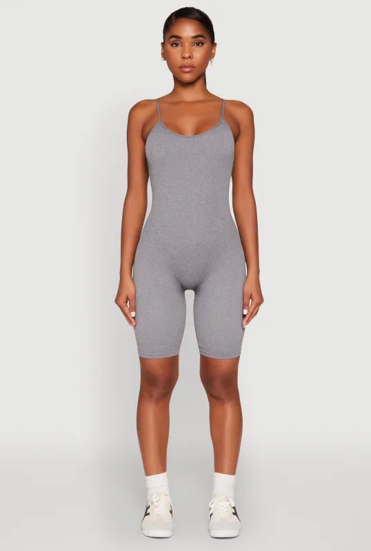 Rib Knit Scoop Neck Cami Romper sold by Rainbow