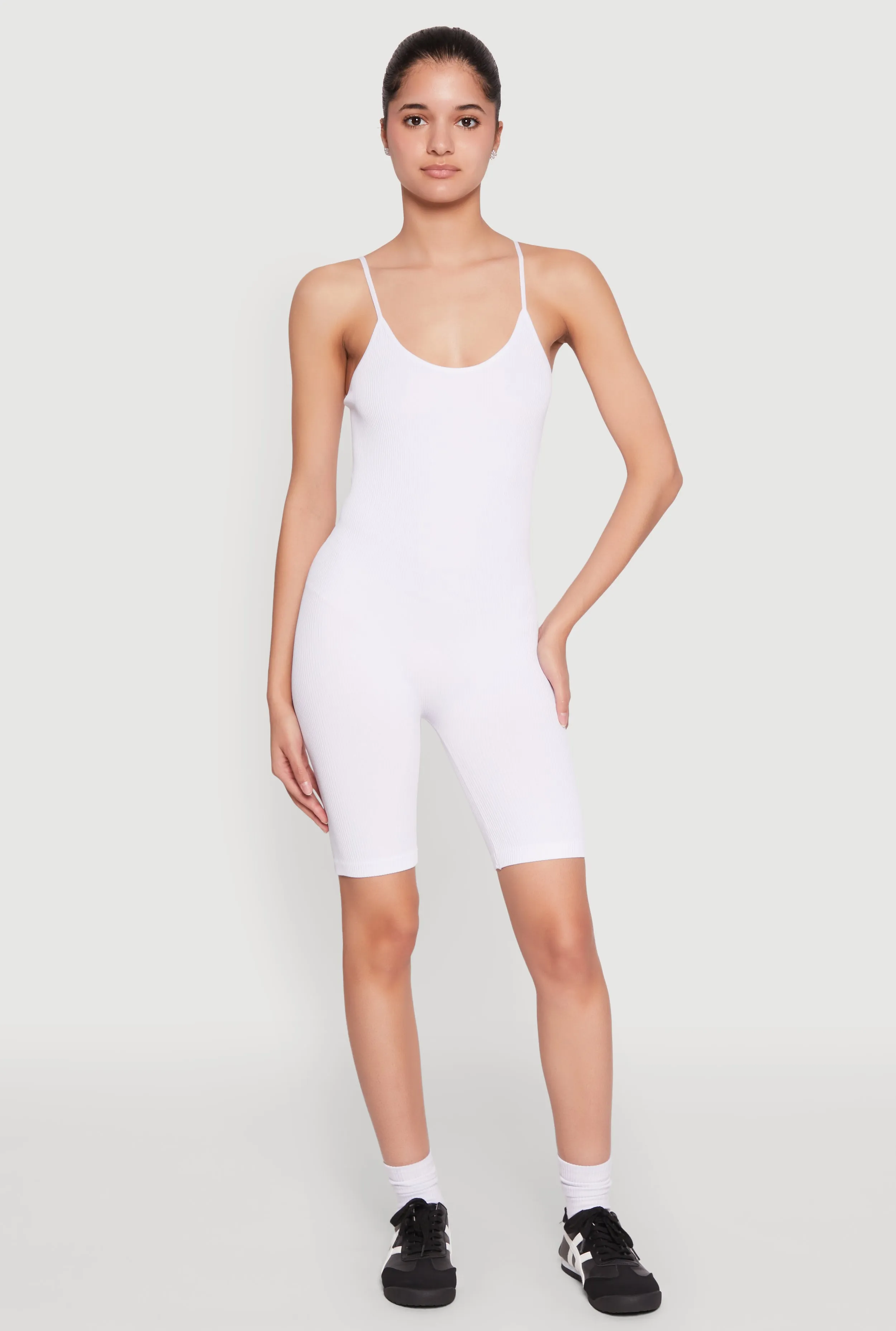 Rib Knit Scoop Neck Cami Romper sold by Rainbow