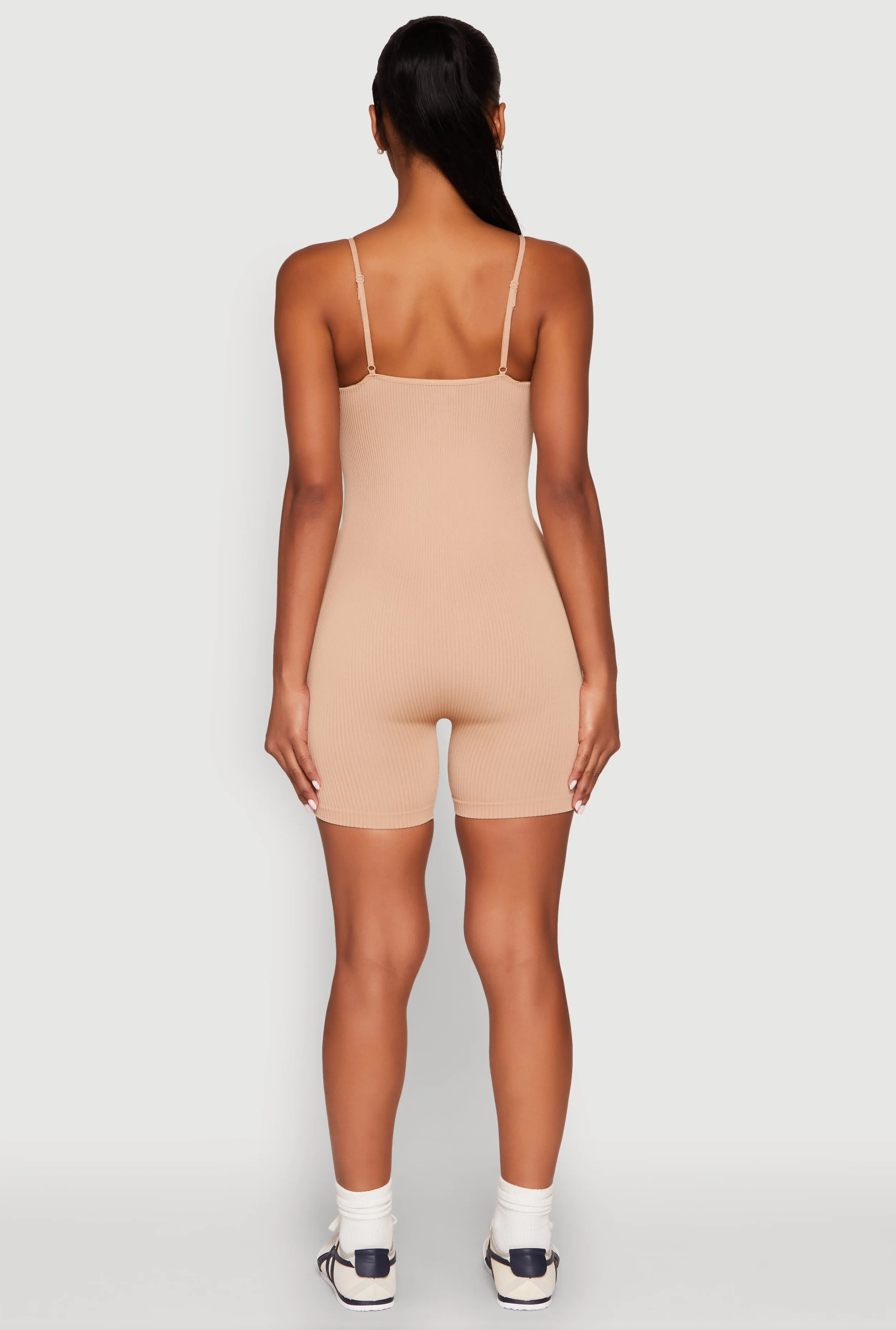 Notch Neck Rib Knit Cami Romper sold by Rainbow product image thumbnail 5