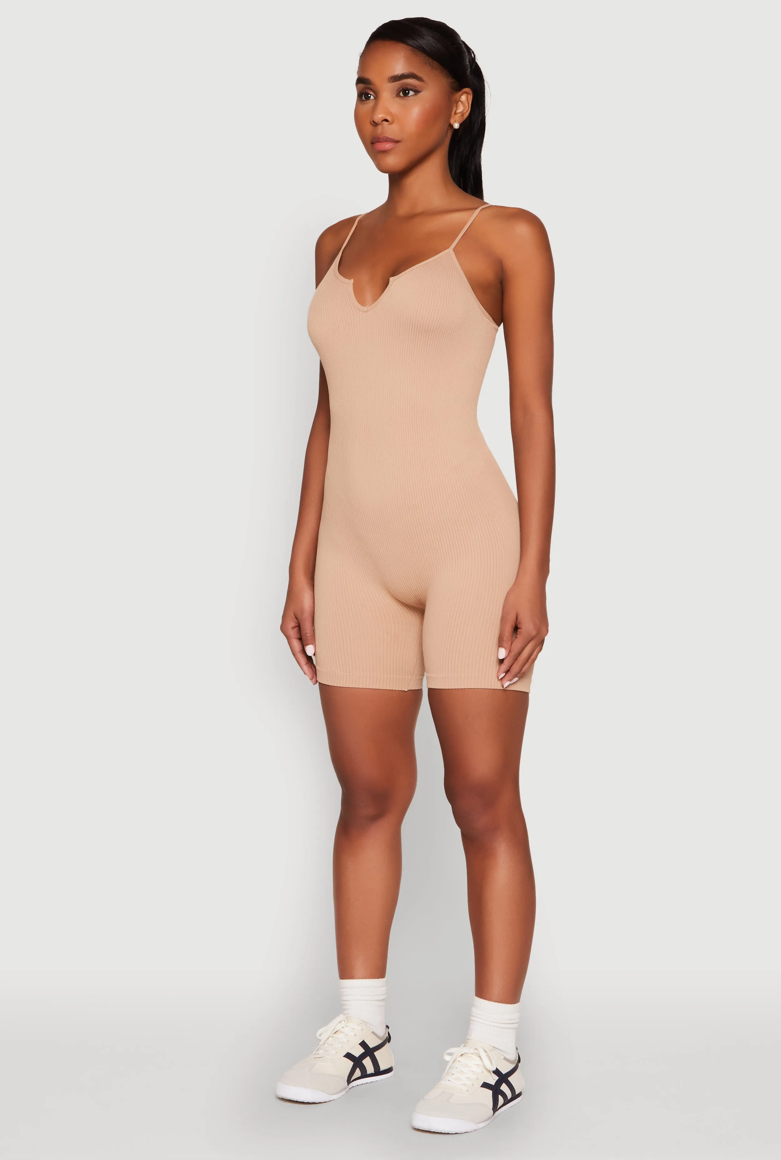 Notch Neck Rib Knit Cami Romper sold by Rainbow product image thumbnail 3