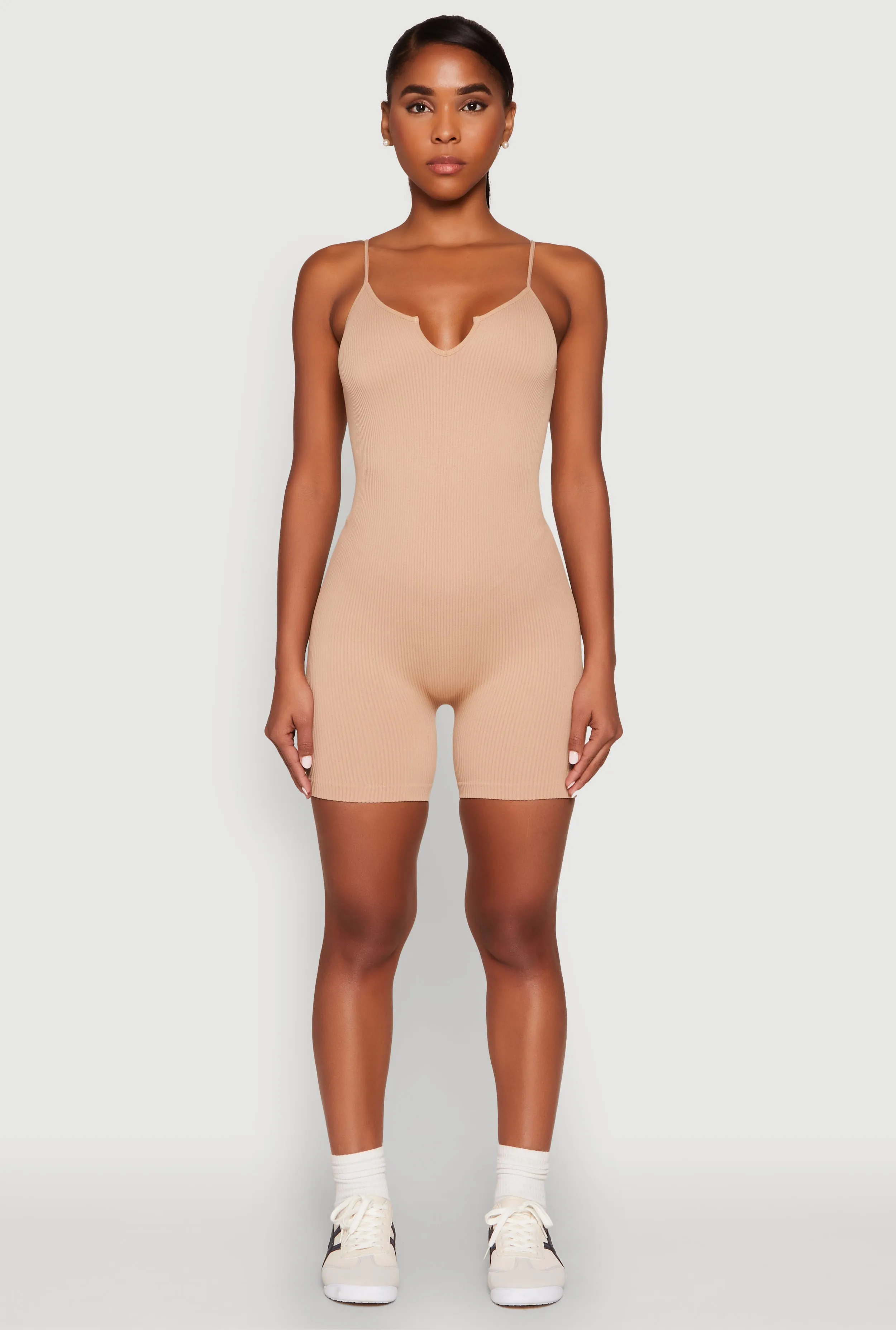 Notch Neck Rib Knit Cami Romper sold by Rainbow product image thumbnail 2