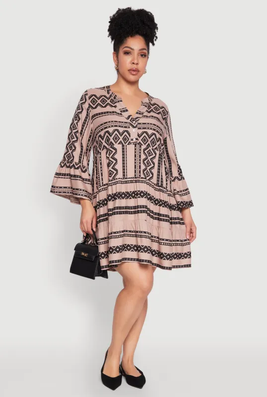 Plus Size Long Sleeve Tiered Dress sold by Rainbow