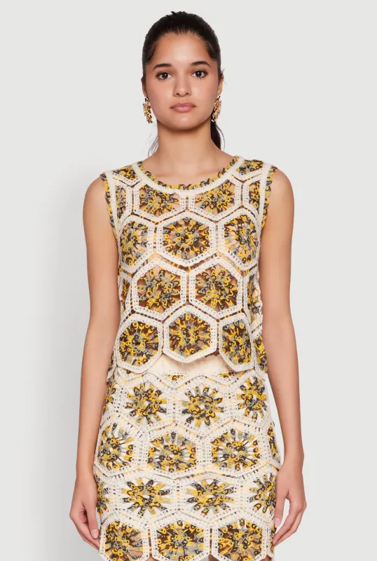 Hexagon Geometric Crochet Sleeveless Top sold by Rainbow