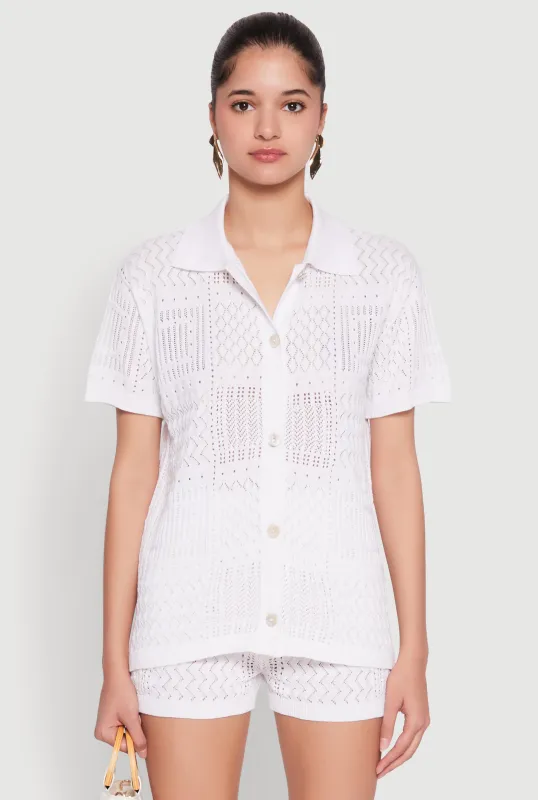 Pointelle Crochet Button Front Shirt sold by Rainbow