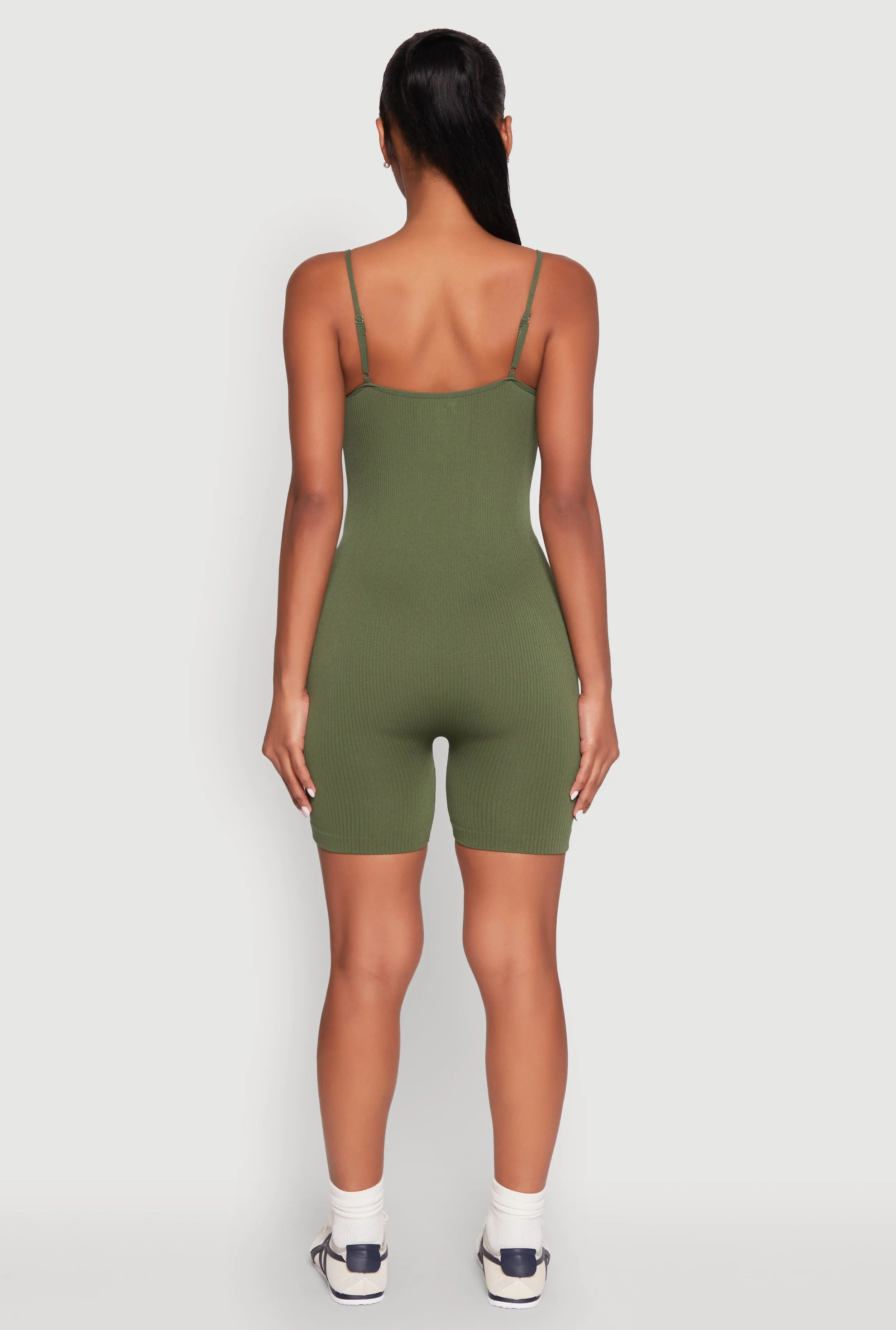 Notch Neck Rib Knit Cami Romper sold by Rainbow product image thumbnail 5