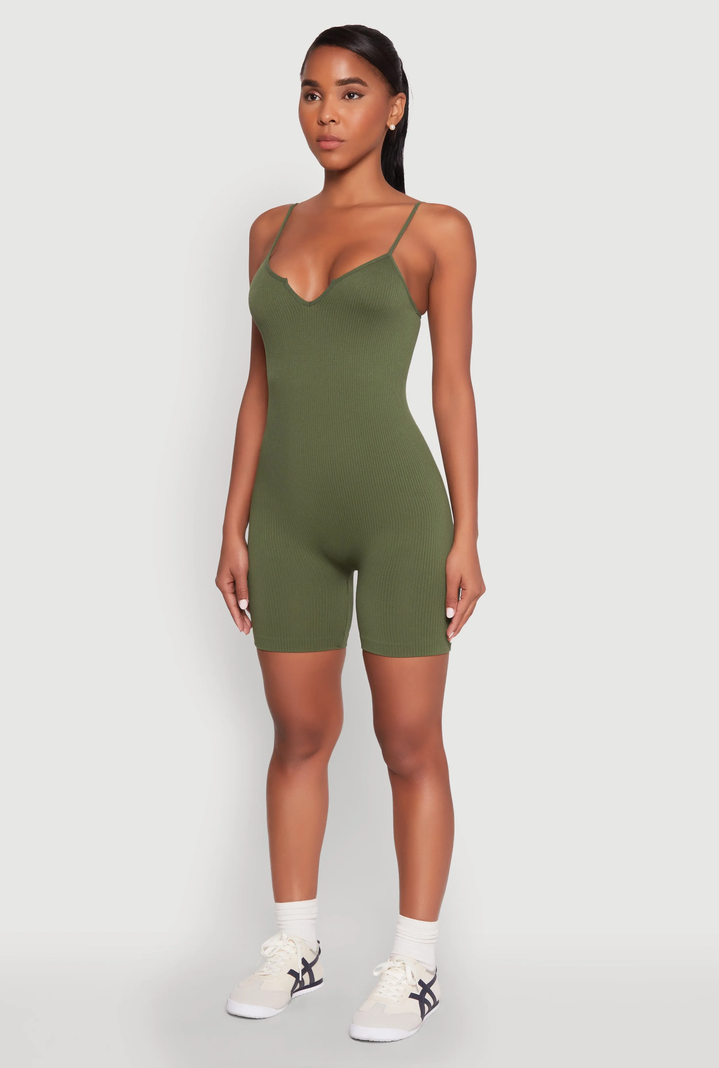 Notch Neck Rib Knit Cami Romper sold by Rainbow product image thumbnail 3