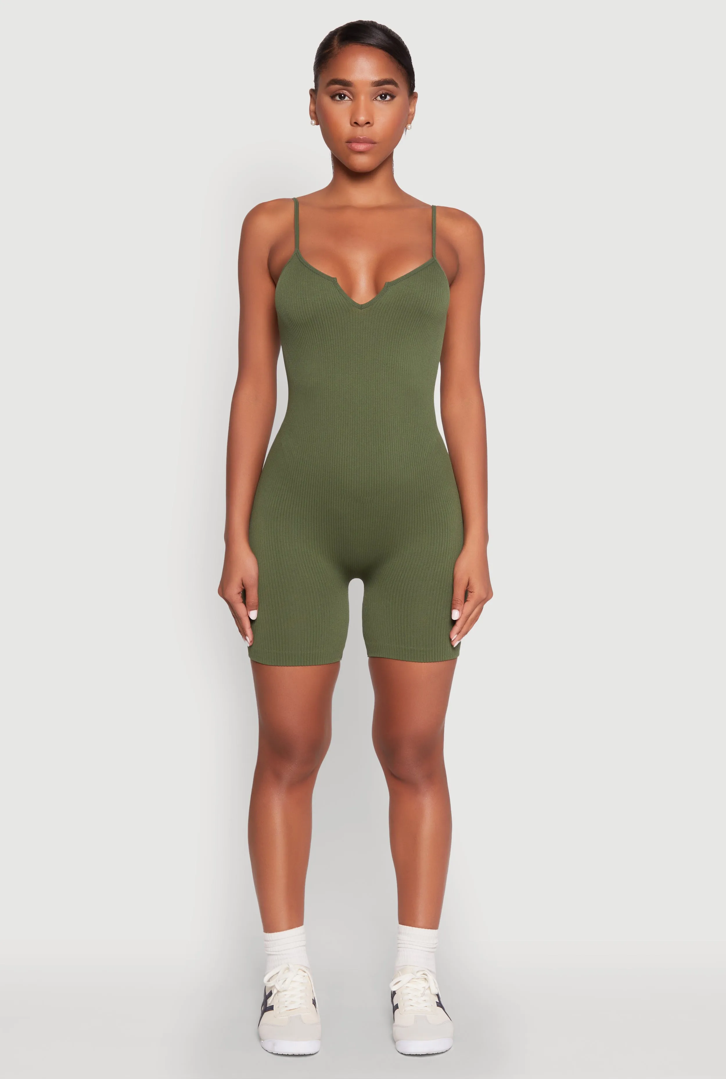 Notch Neck Rib Knit Cami Romper sold by Rainbow product image thumbnail 2