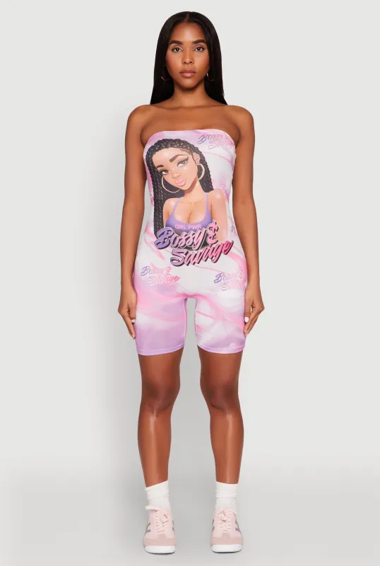 Bossy and Savage Graphic Tube Romper sold by Rainbow