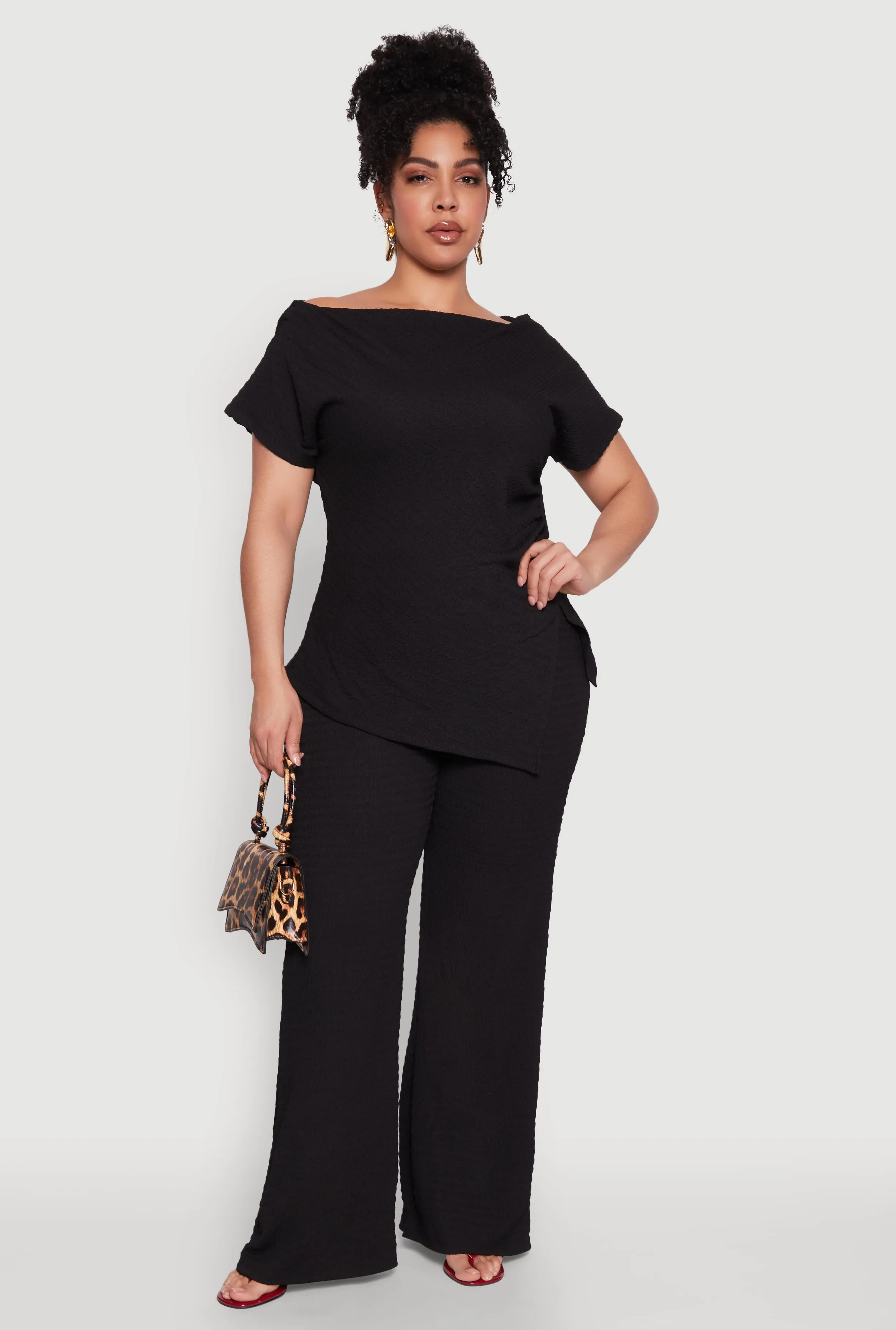 Plus Size High Waisted Textured Knit Pants sold by Rainbow