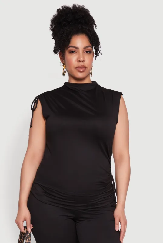 Plus Size Mock Neck Side Ruched Top sold by Rainbow