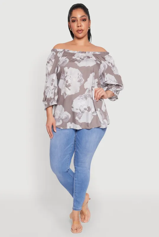 Plus Size Floral Off the Shoulder Blouse sold by Rainbow