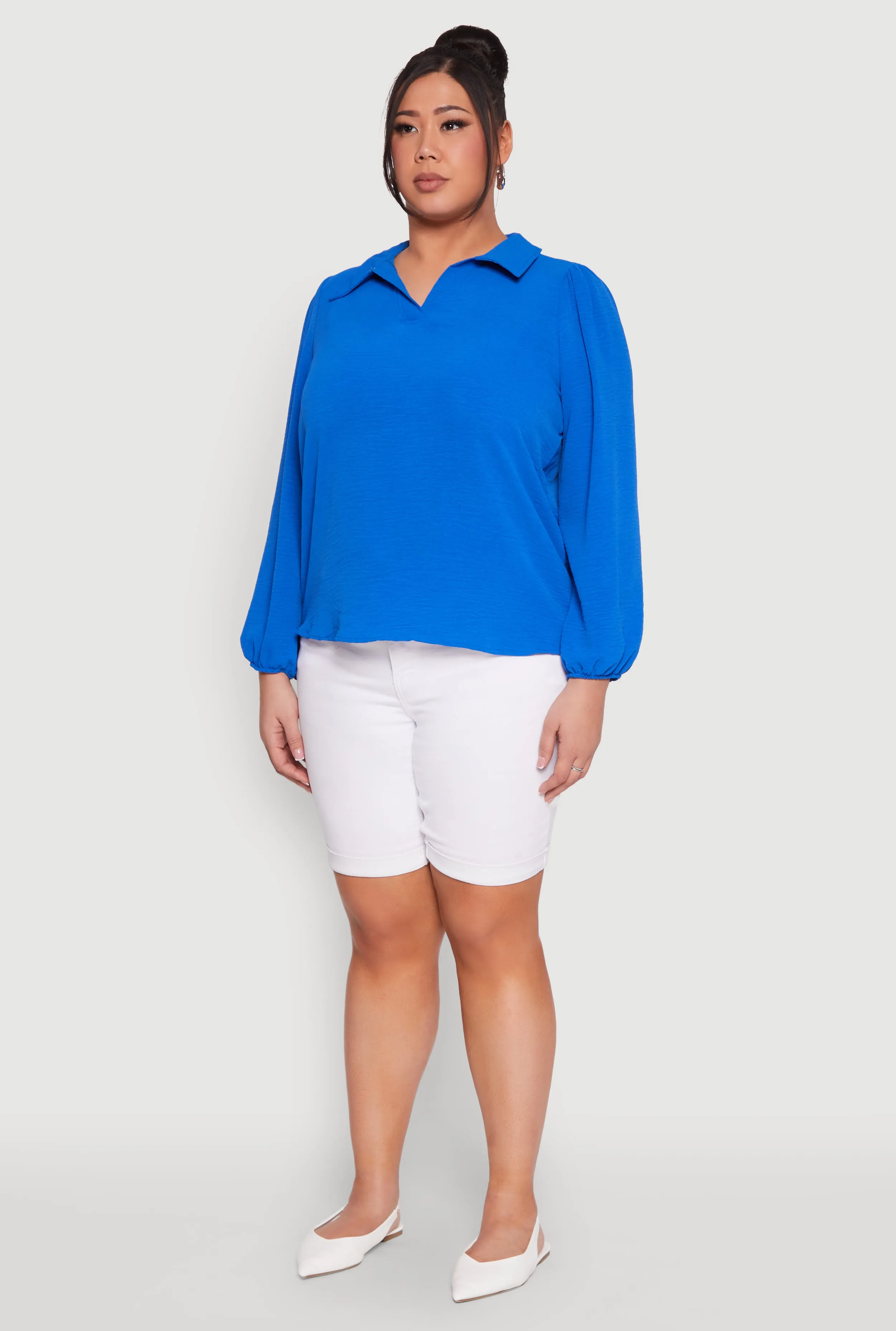 Plus Size Airy Johnny Collar Long Sleeve Top sold by Rainbow product image thumbnail 5