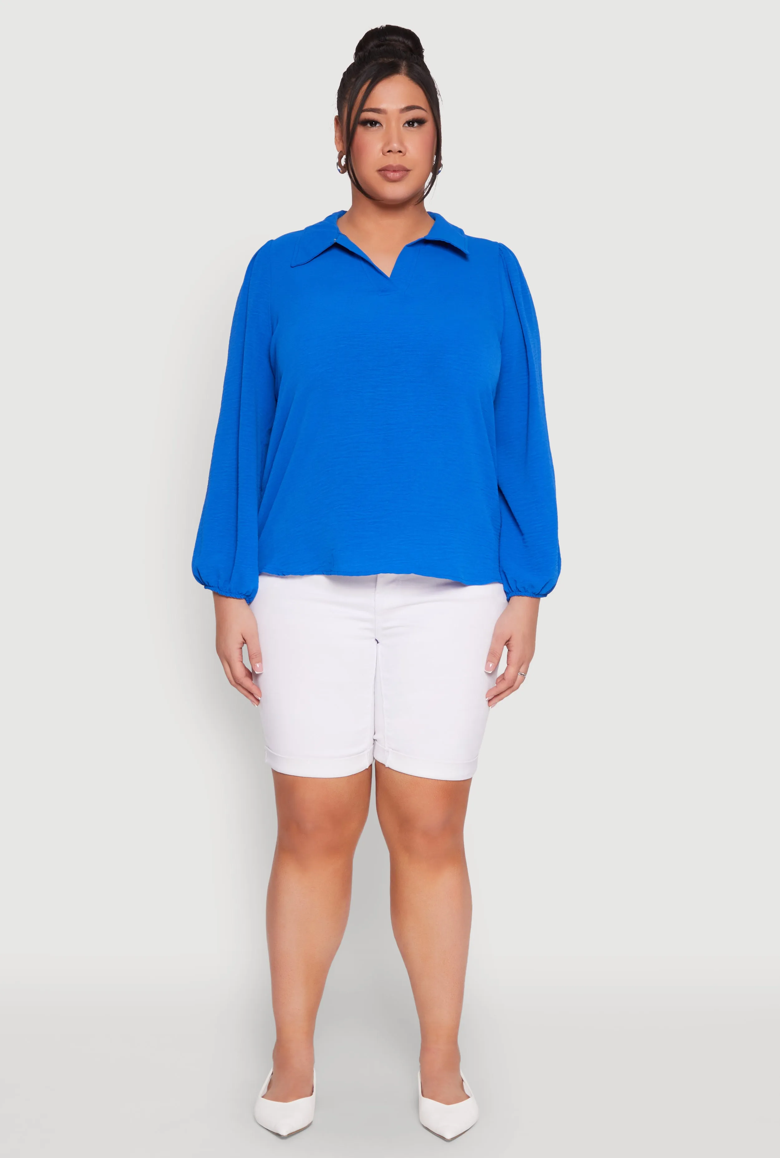 Plus Size Airy Johnny Collar Long Sleeve Top sold by Rainbow product image thumbnail 3