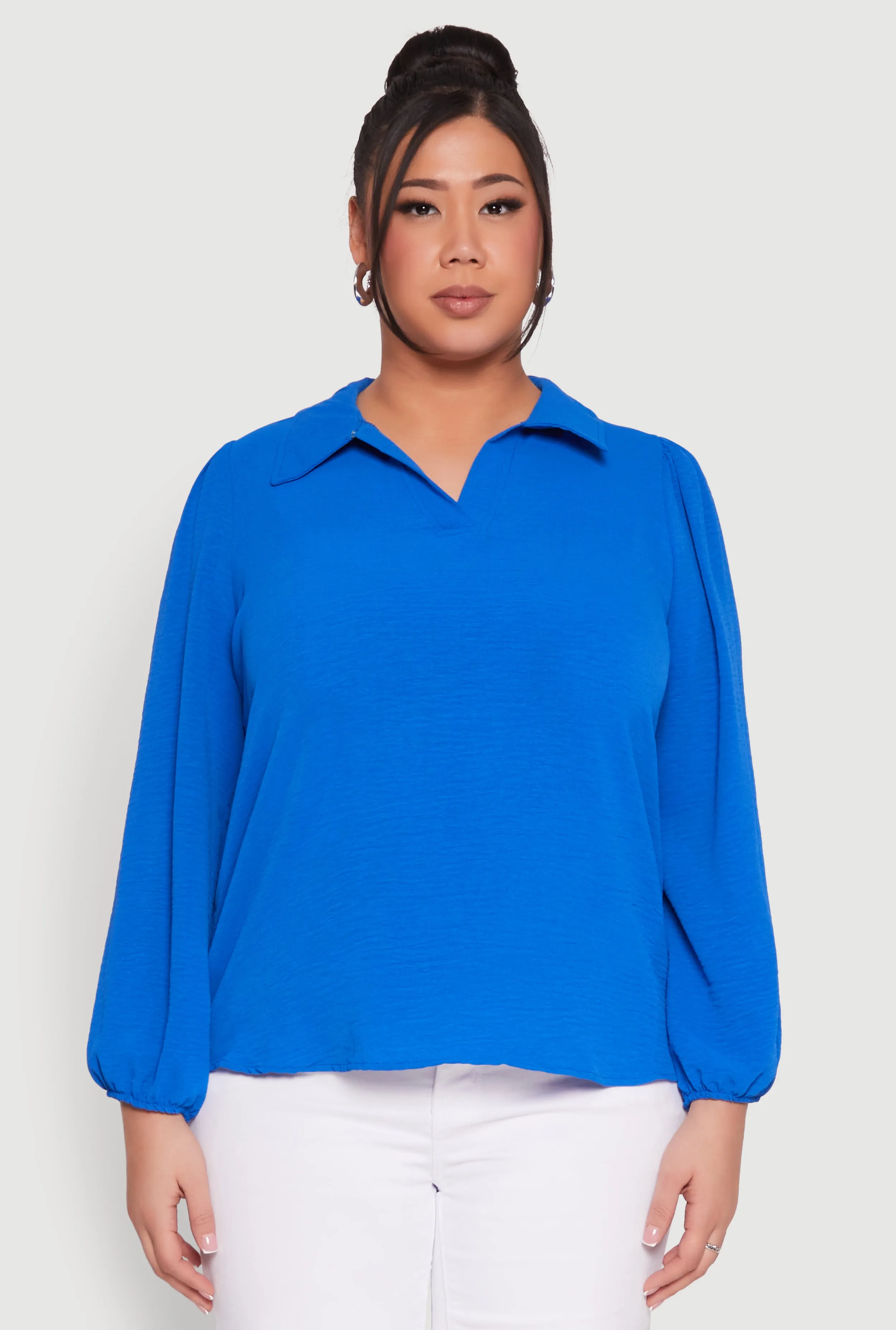 Plus Size Airy Johnny Collar Long Sleeve Top sold by Rainbow product image thumbnail 2