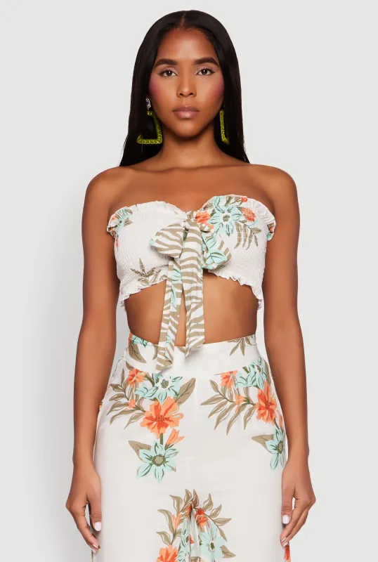 Floral Smocked Tie Front Tube Top sold by Rainbow