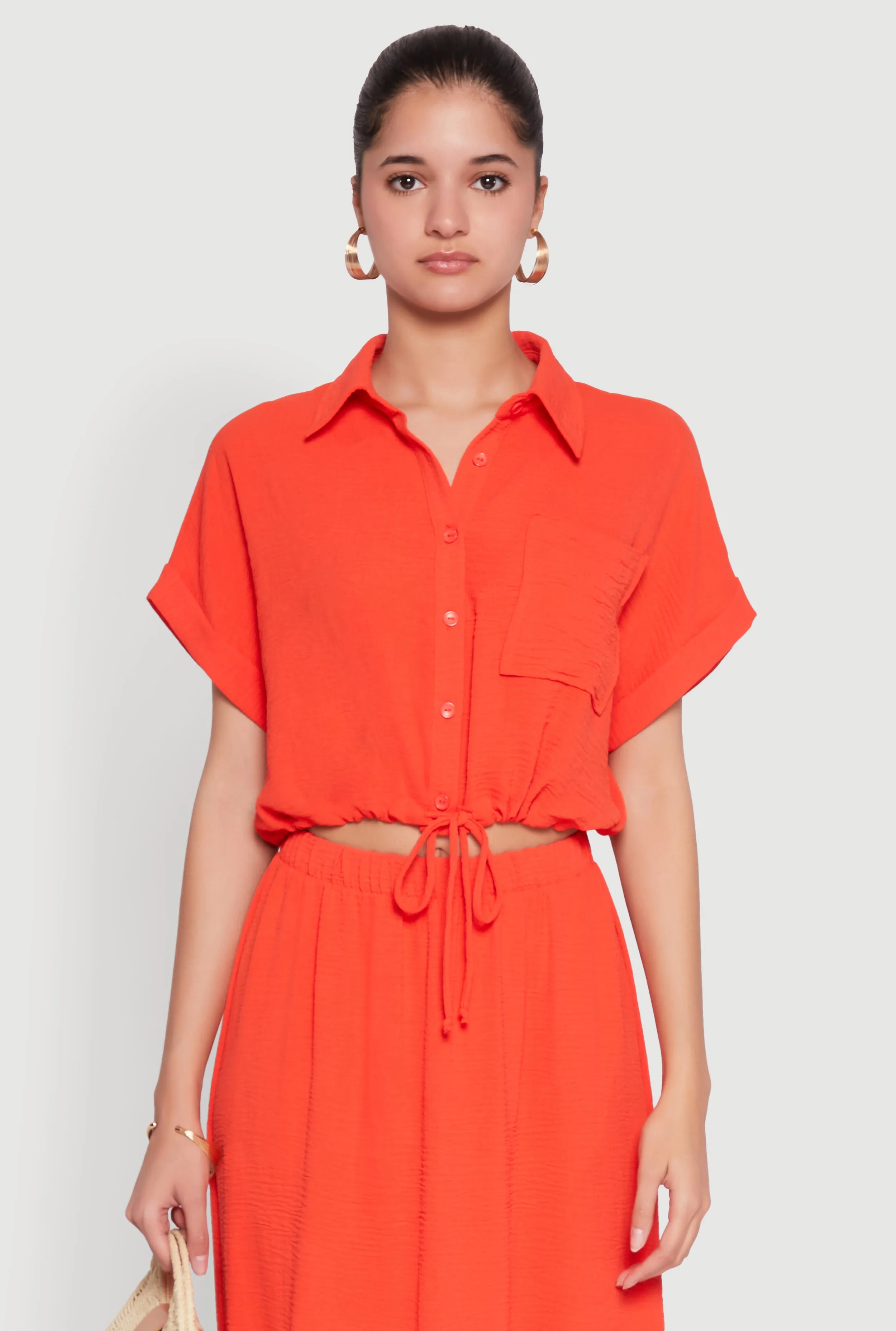 Airy Drawstring Hem Shirt sold by Rainbow