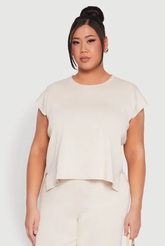 Plus Size Daisy Knitted Crew Neck Top sold by Rainbow