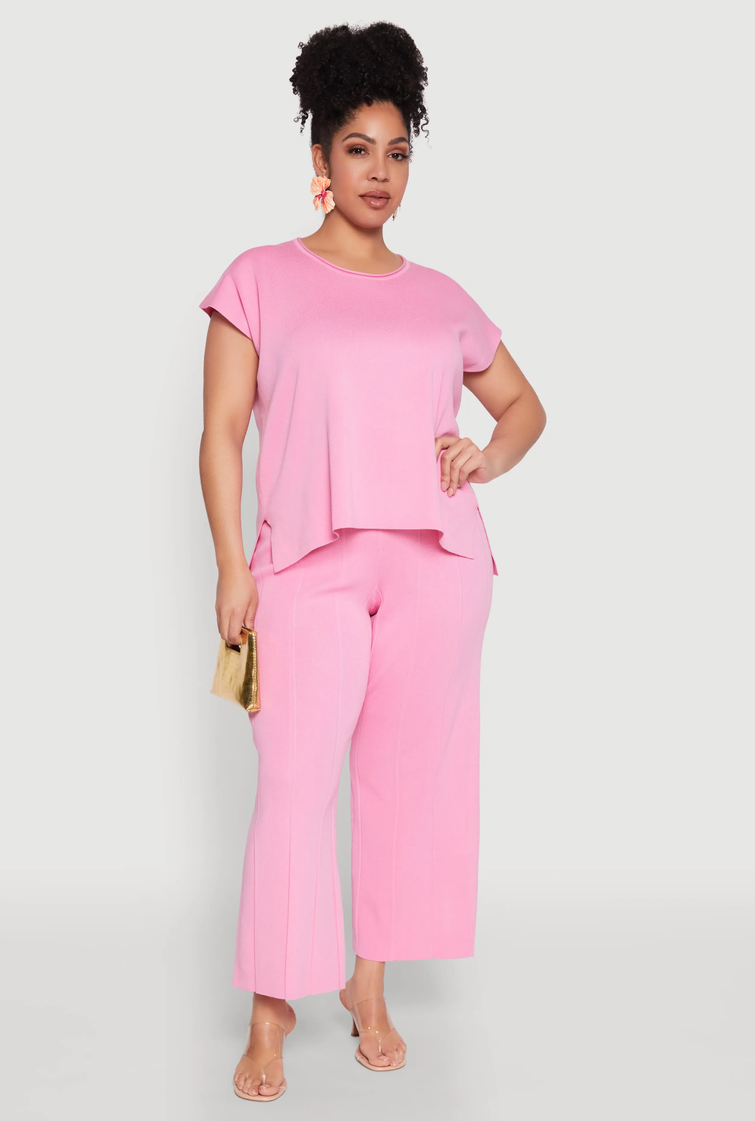 Plus Size Daisy Knitted Pintuck Wide Leg Pants sold by Rainbow